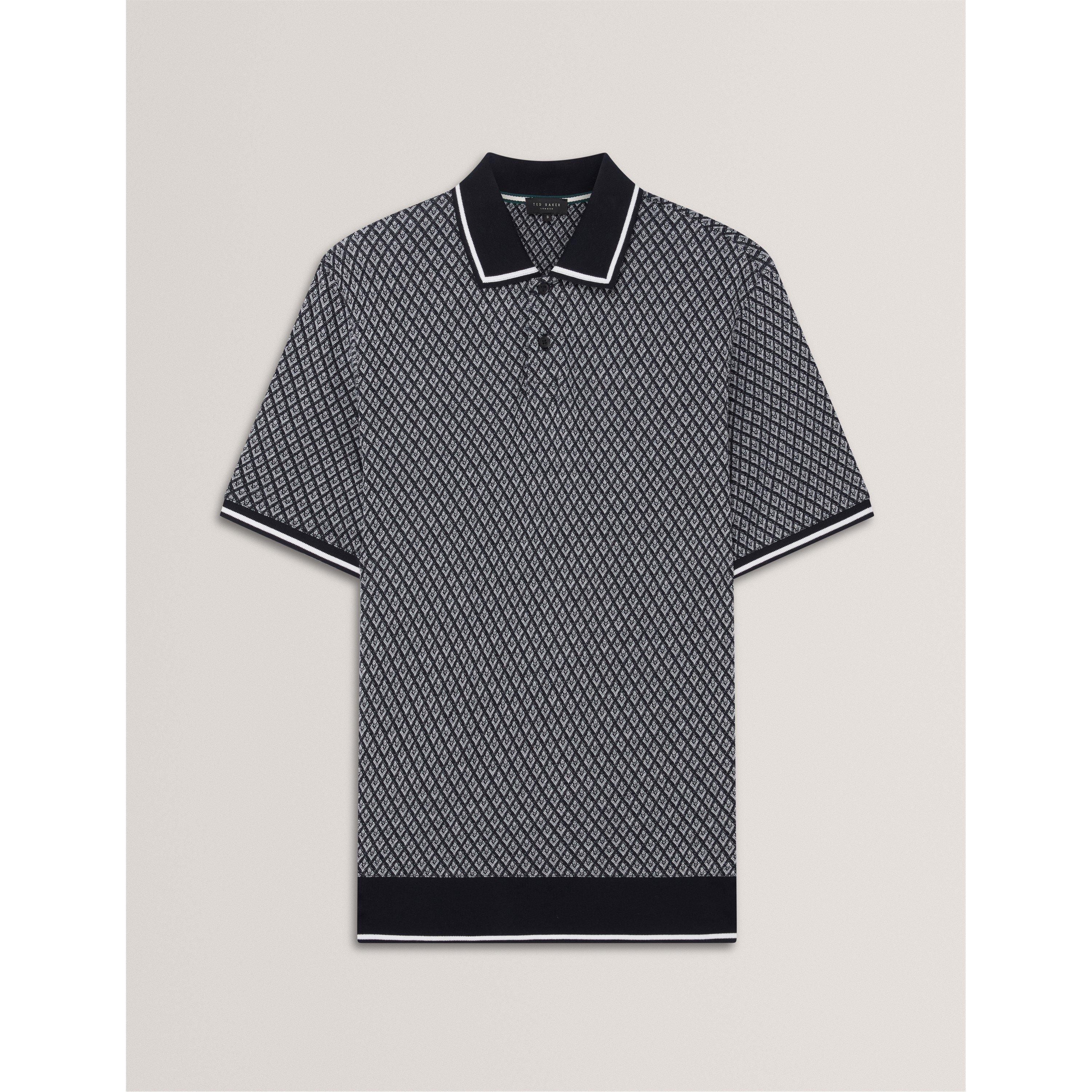 Navy - Ted Baker - Men's Texture Short Sleeve Polo Shirt - 1