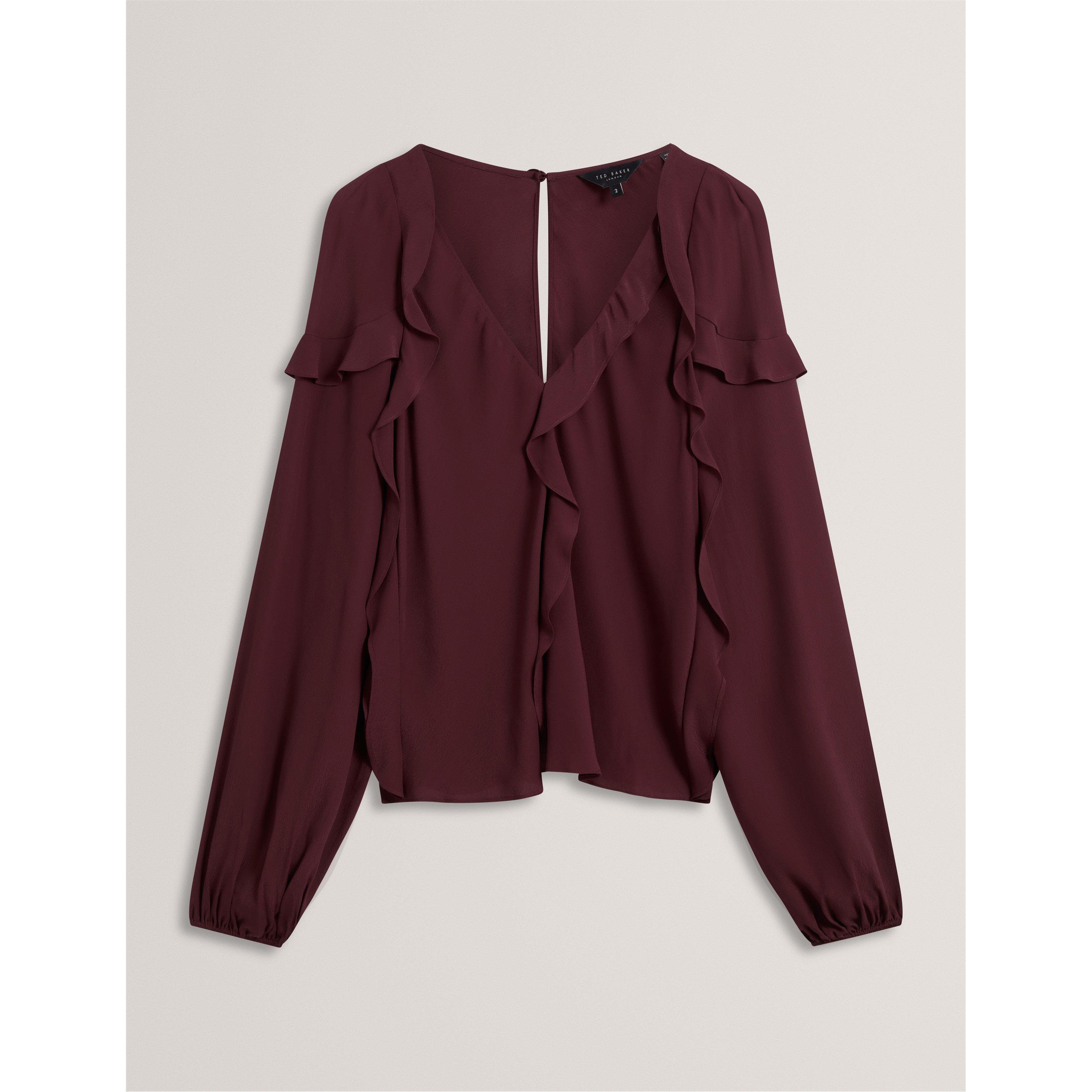 Ted Baker Women's Long-Sleeve Frill Blouse - Oxblood - 12 (M)
