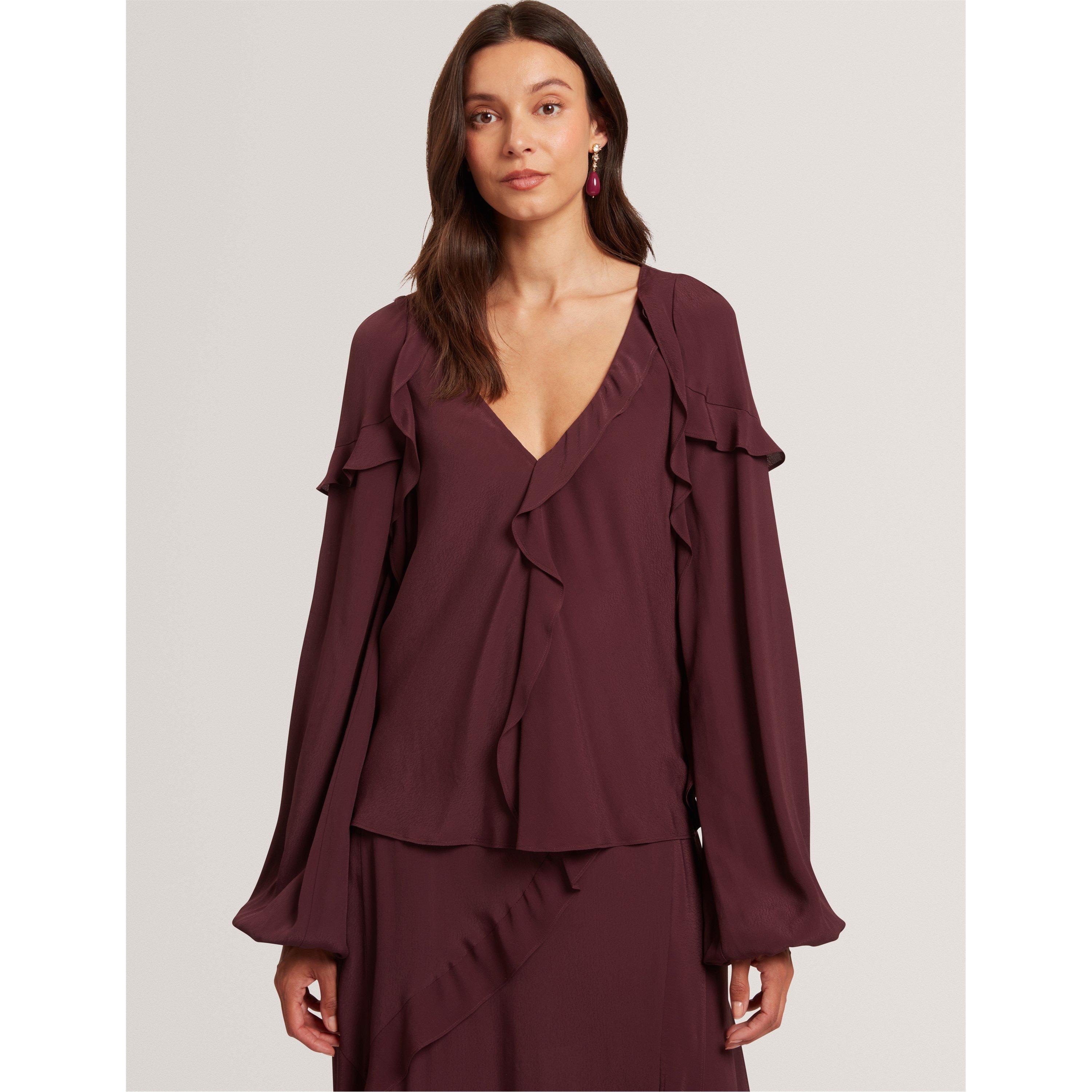 Oxblood - Ted Baker - Women's Long-Sleeve Frill Blouse - 2