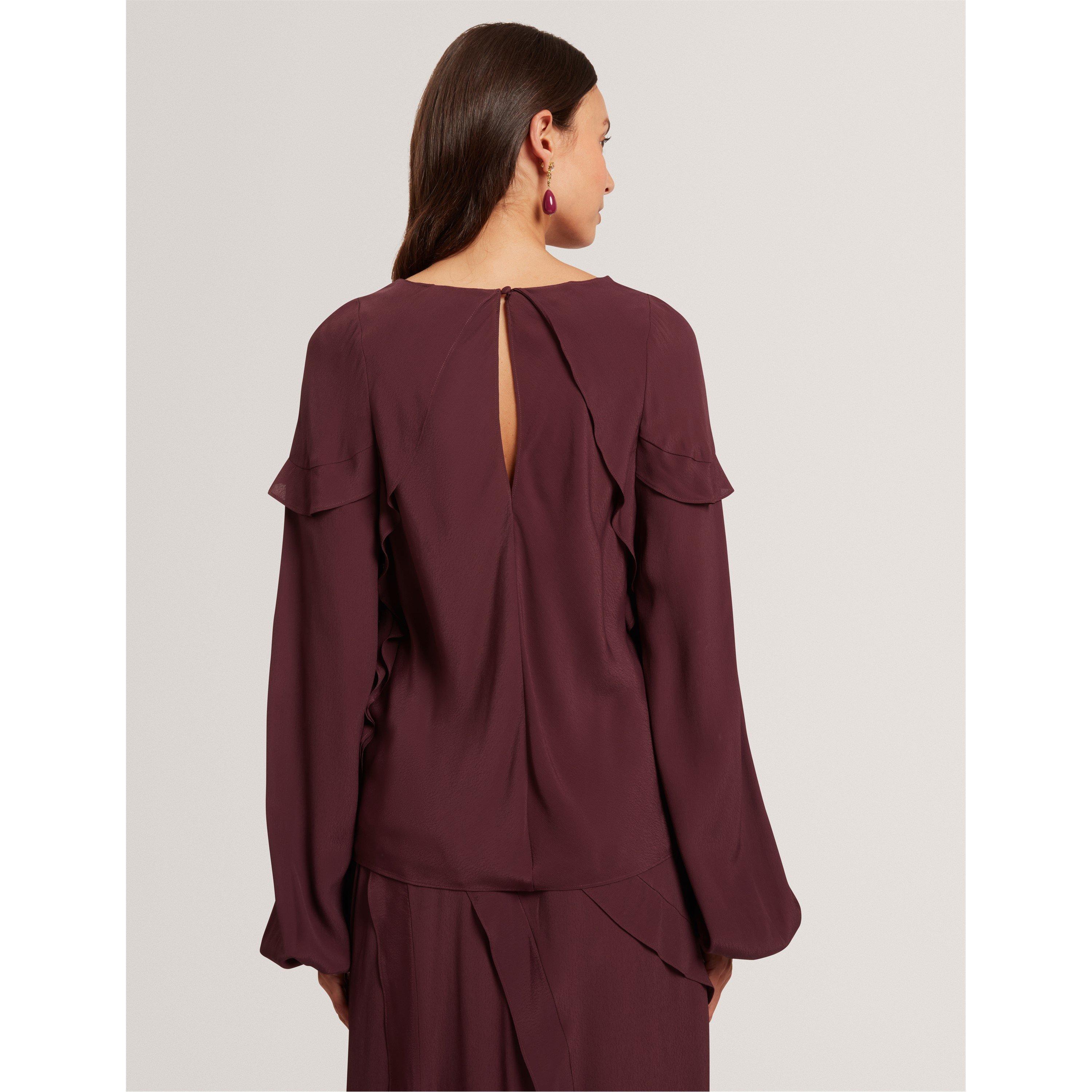 Oxblood - Ted Baker - Women's Long-Sleeve Frill Blouse - 3