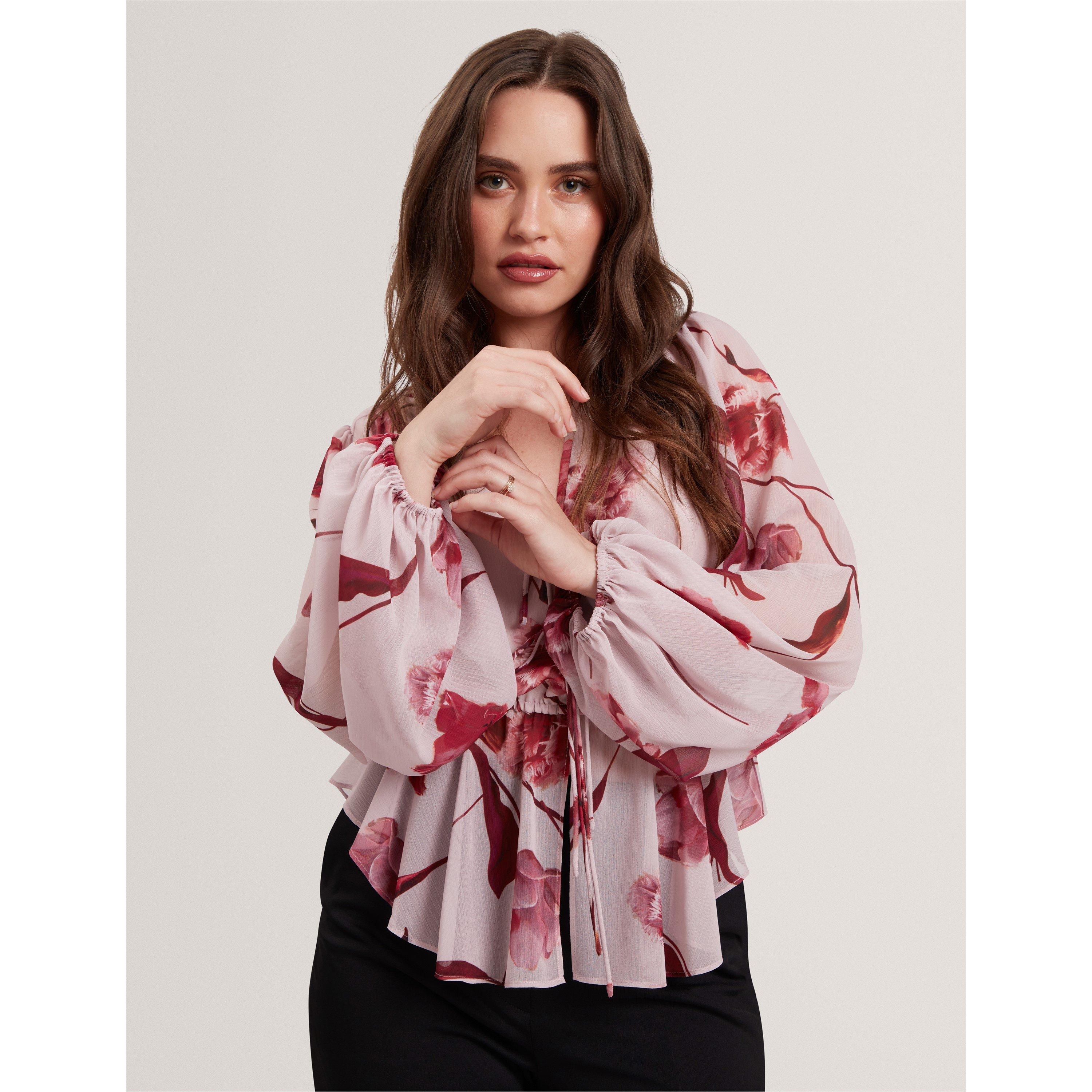 Pink - Ted Baker - Women's Woven Print Long-Sleeve Blouse - 3