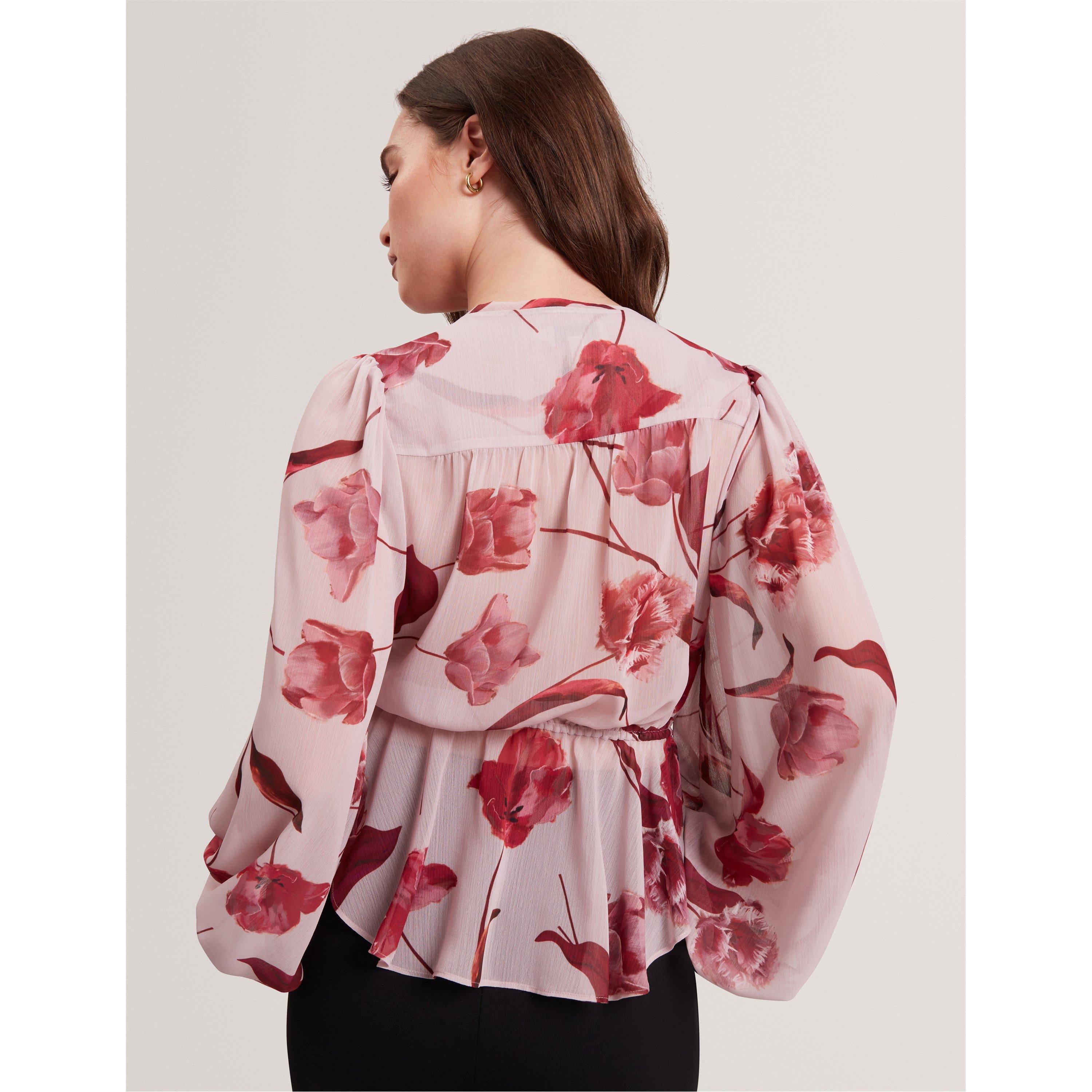 Pink - Ted Baker - Women's Woven Print Long-Sleeve Blouse - 4