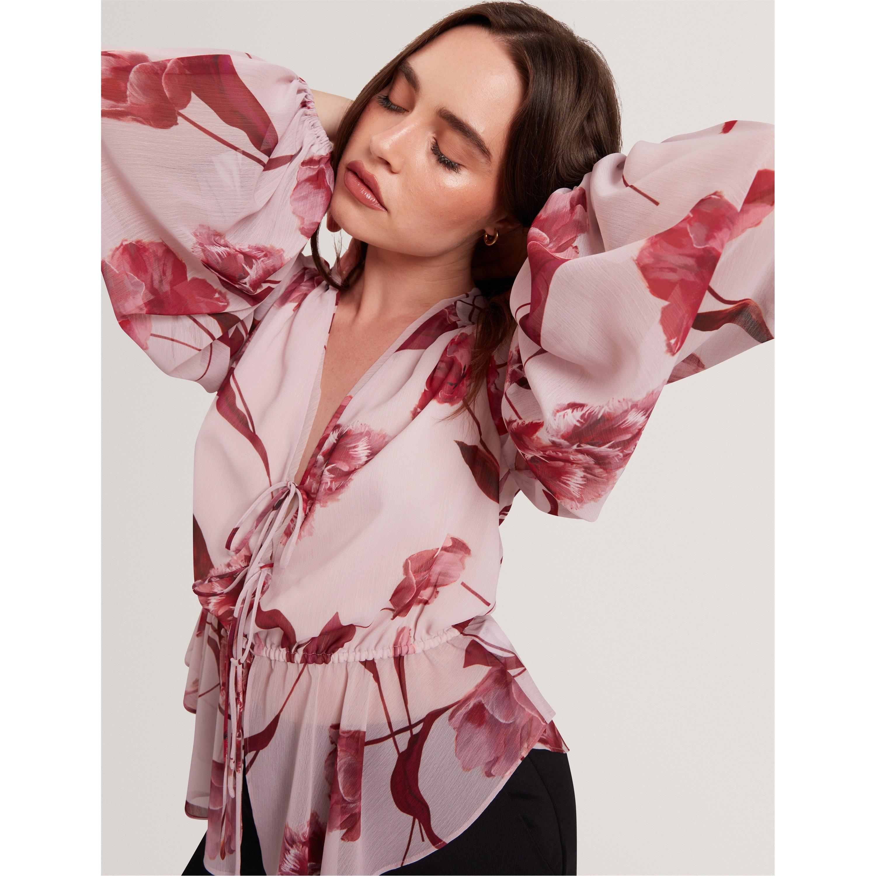 Pink - Ted Baker - Women's Woven Print Long-Sleeve Blouse - 5