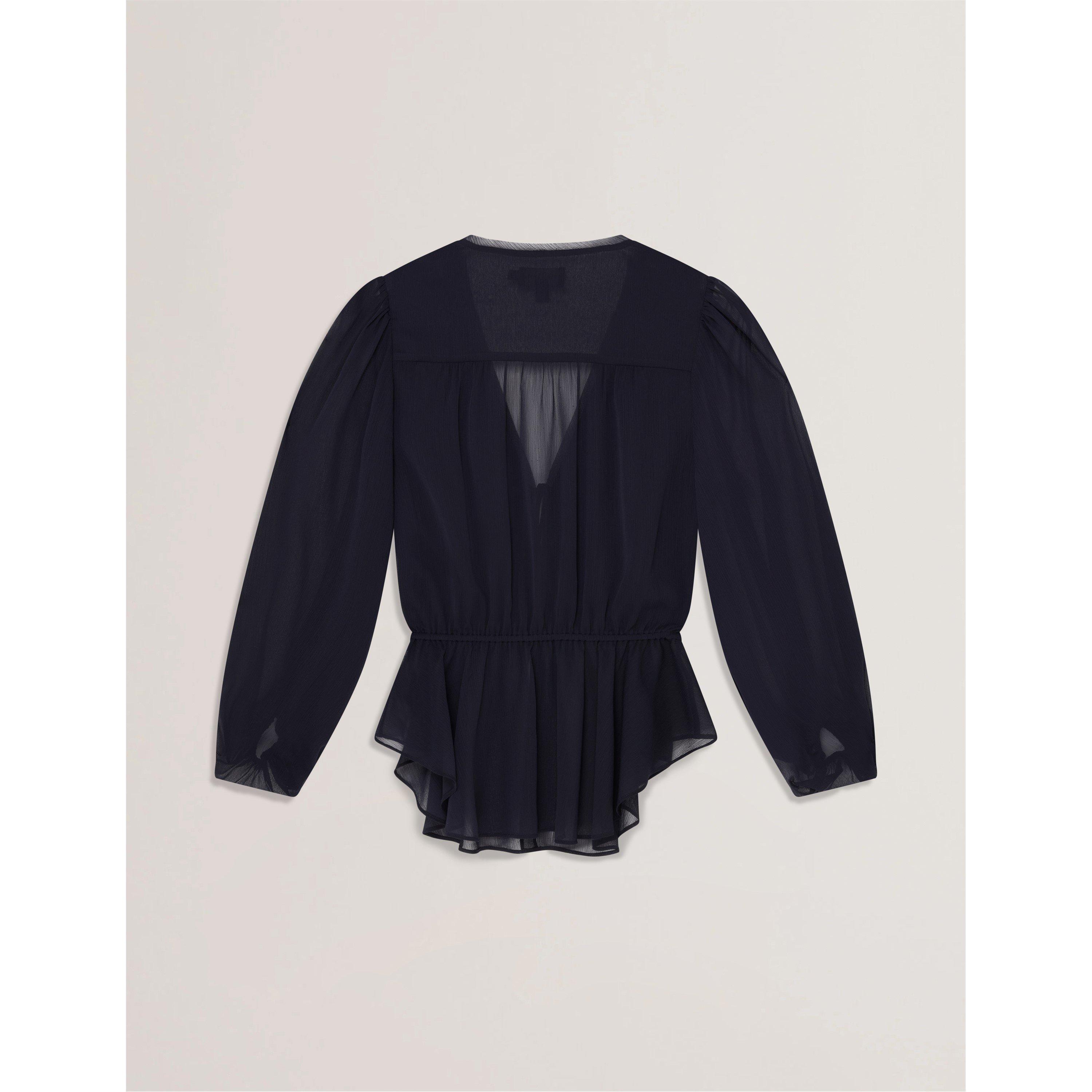 Navy - Ted Baker - Women's Woven Print Long-Sleeve Blouse - 2