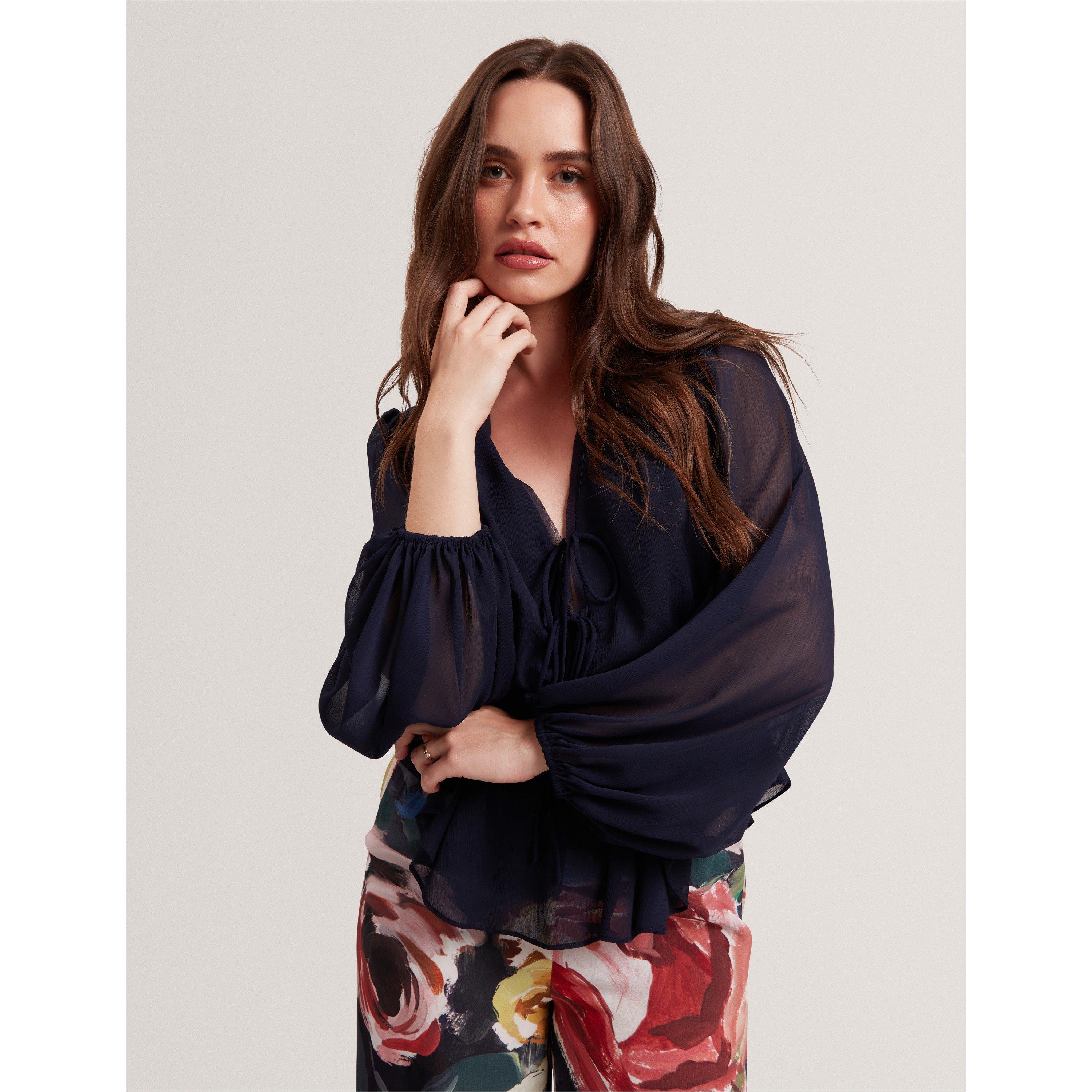 Navy - Ted Baker - Women's Woven Print Long-Sleeve Blouse - 3