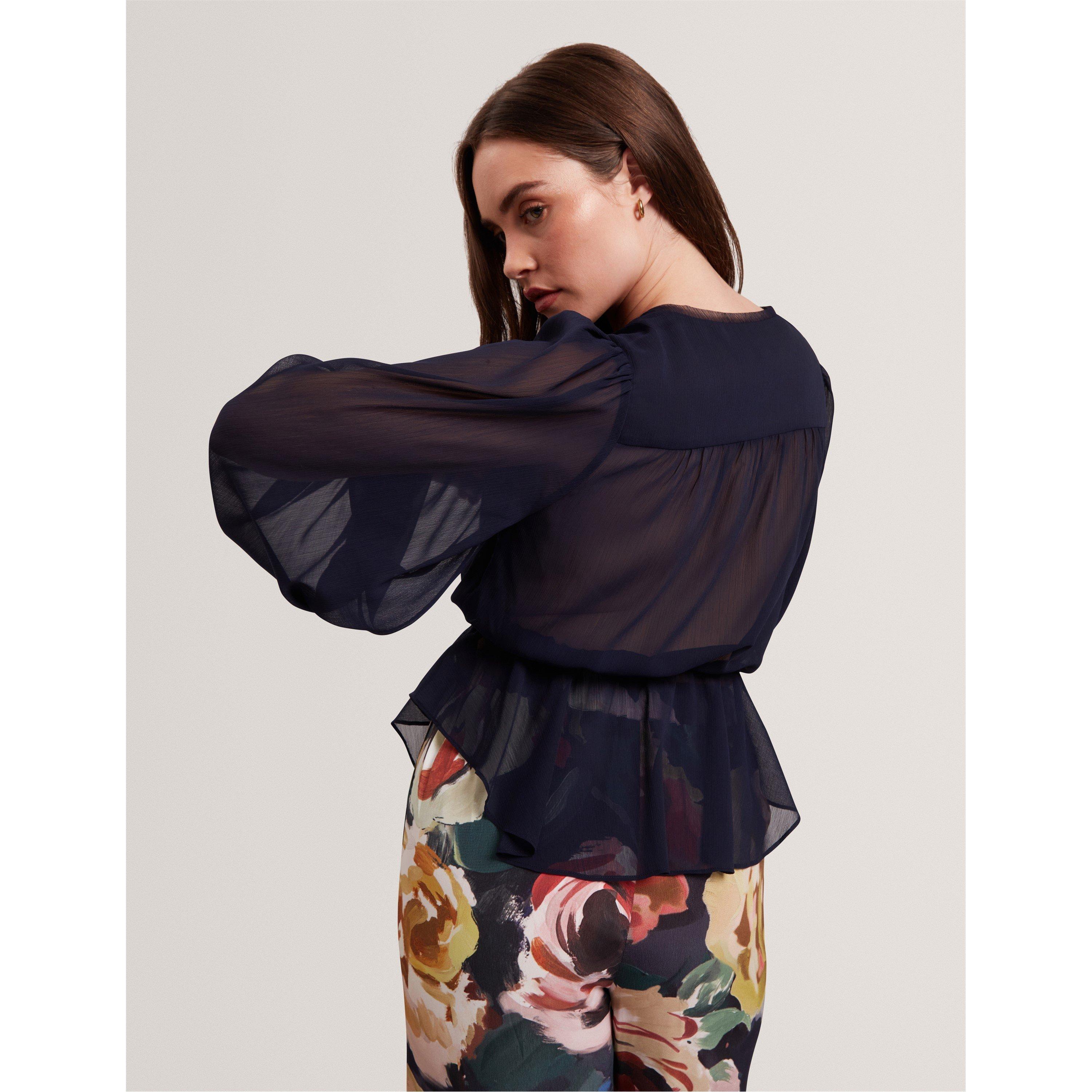 Navy - Ted Baker - Women's Woven Print Long-Sleeve Blouse - 4