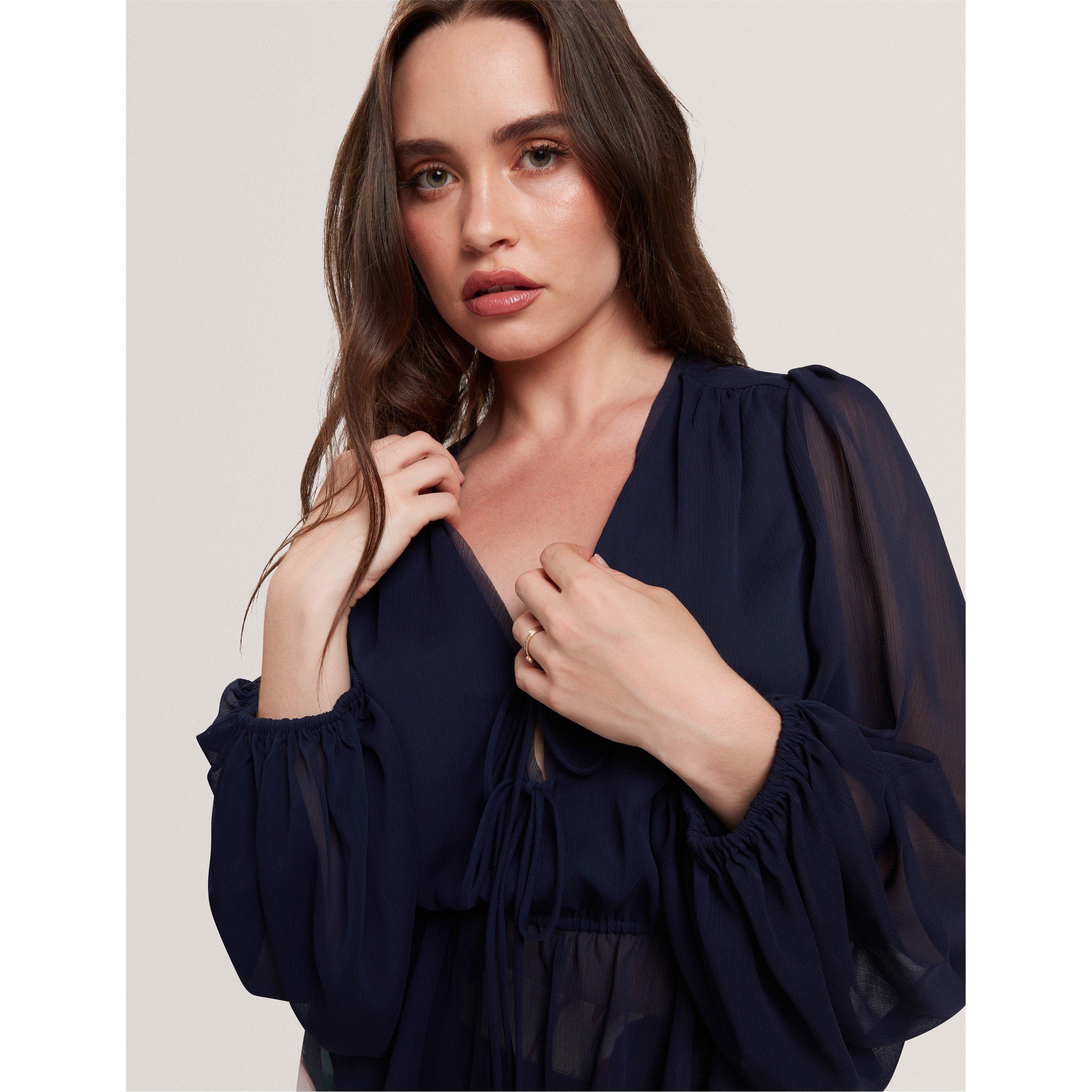 Navy - Ted Baker - Women's Woven Print Long-Sleeve Blouse - 5