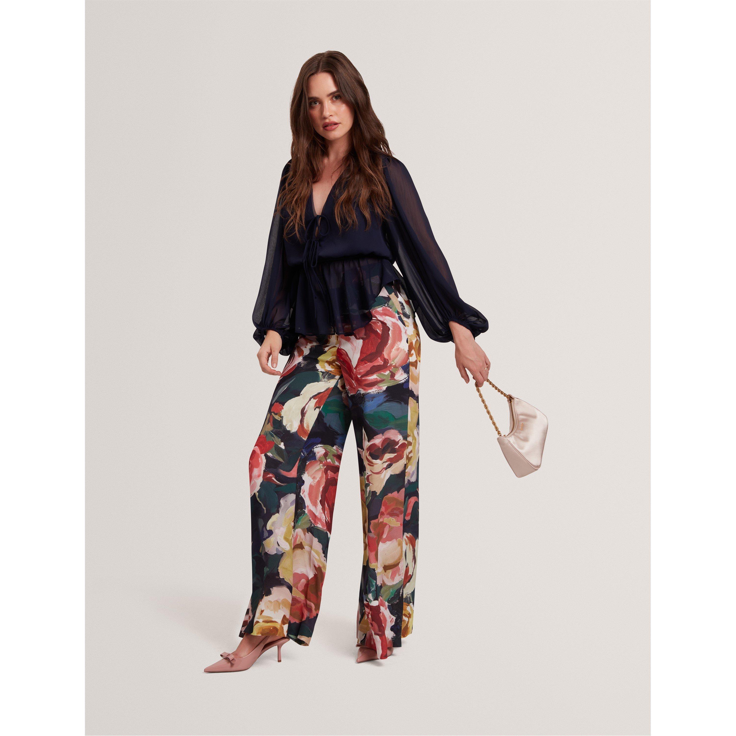 Navy - Ted Baker - Women's Woven Print Long-Sleeve Blouse - 6