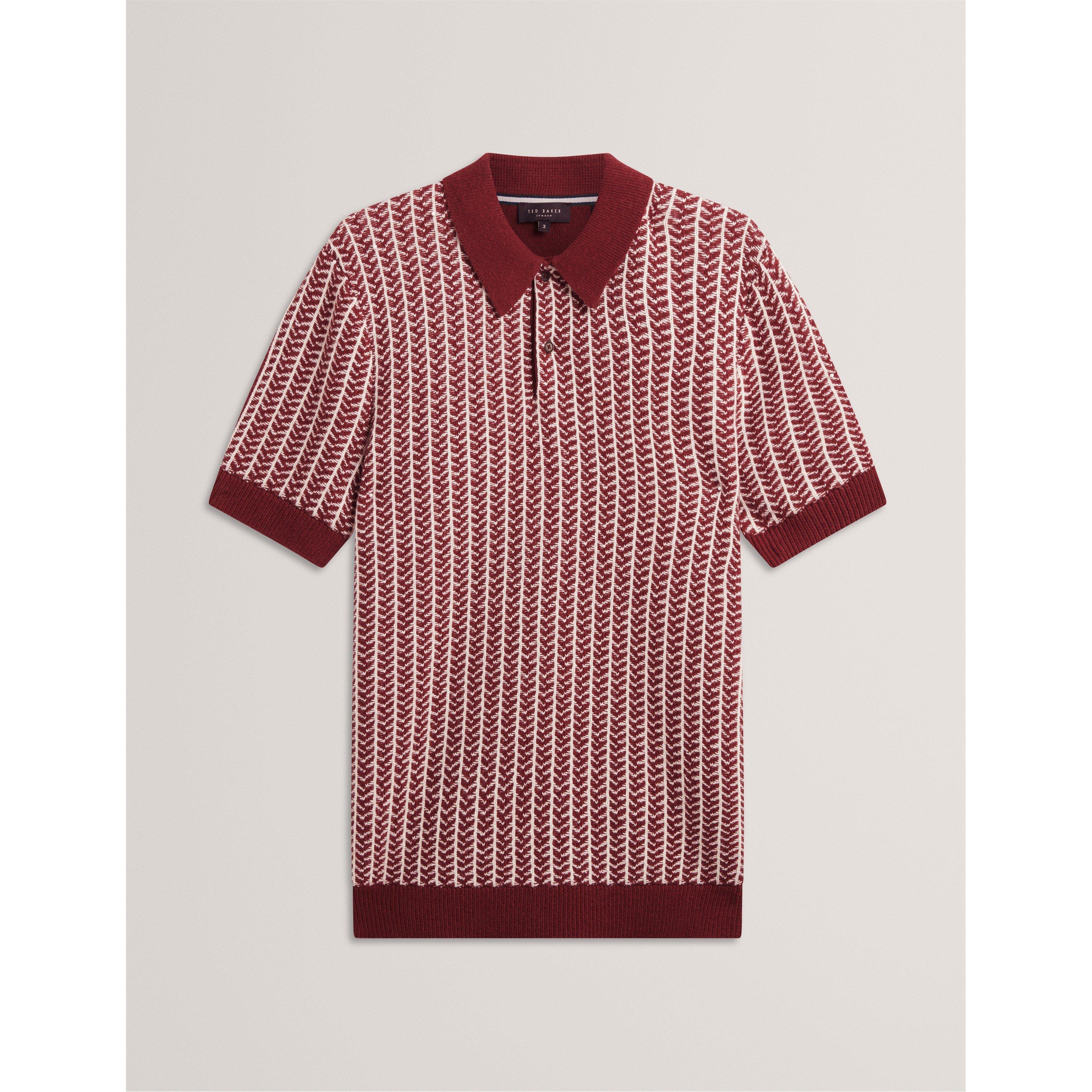 Ted Baker Men's Herringbone Short-Sleeve Polo Shirt - Maroon - XL (5)
