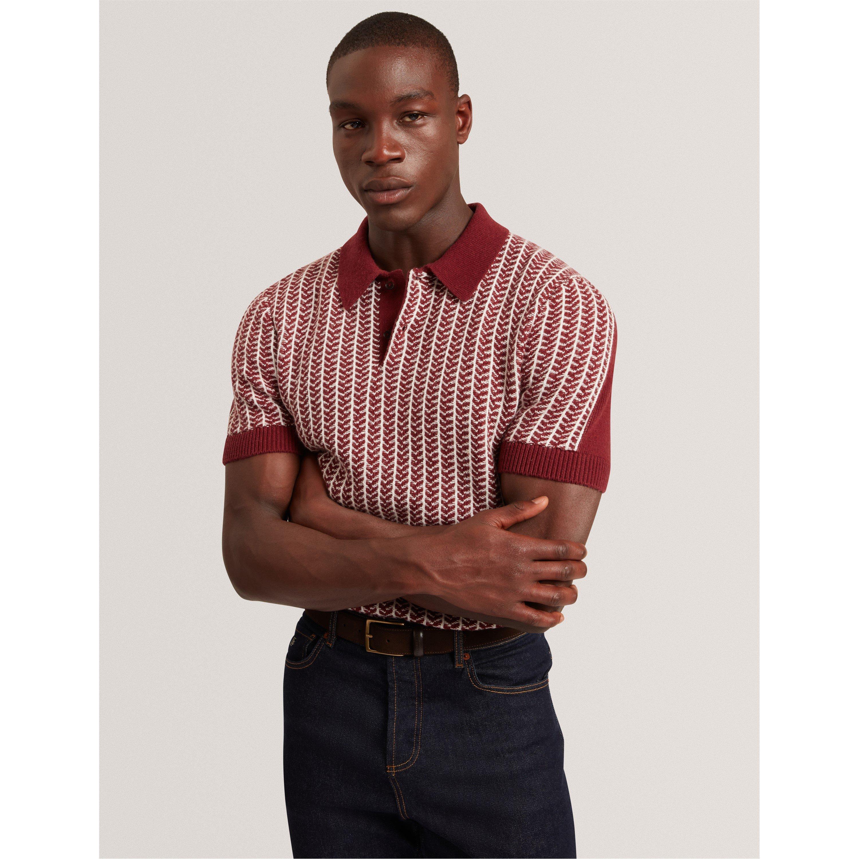 Maroon - Ted Baker - Men's Herringbone Short-Sleeve Polo Shirt - 2