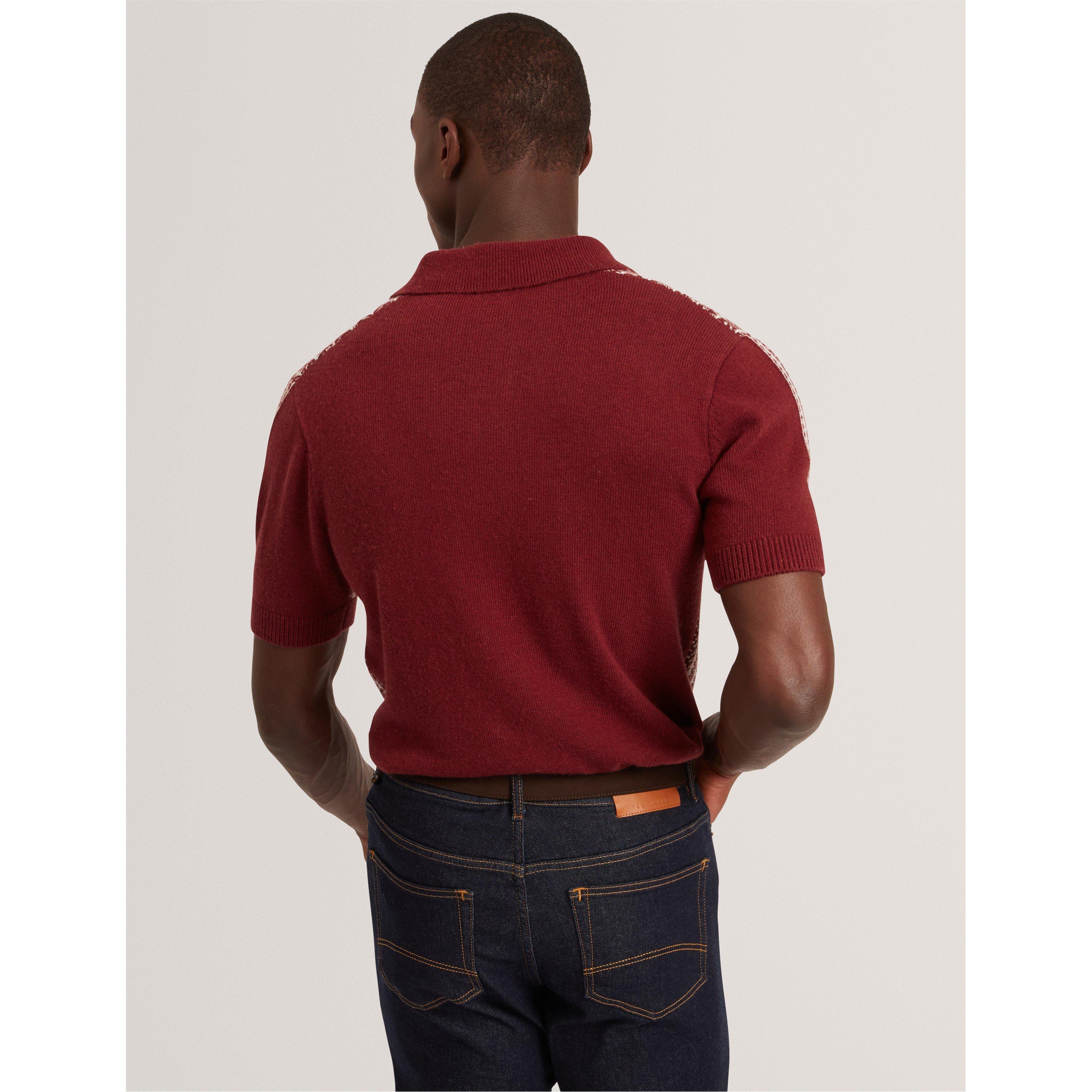 Maroon - Ted Baker - Men's Herringbone Short-Sleeve Polo Shirt - 3