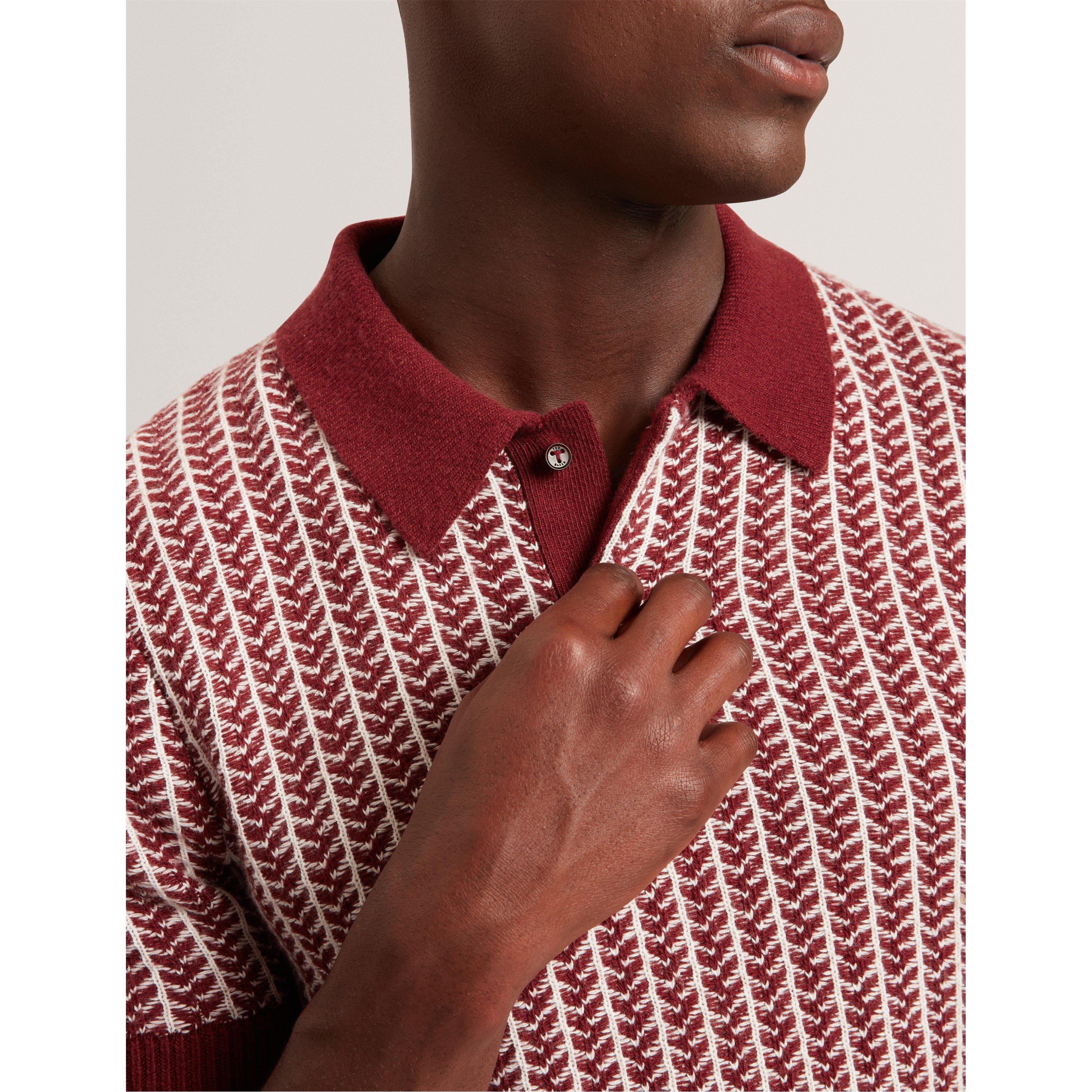 Maroon - Ted Baker - Men's Herringbone Short-Sleeve Polo Shirt - 4