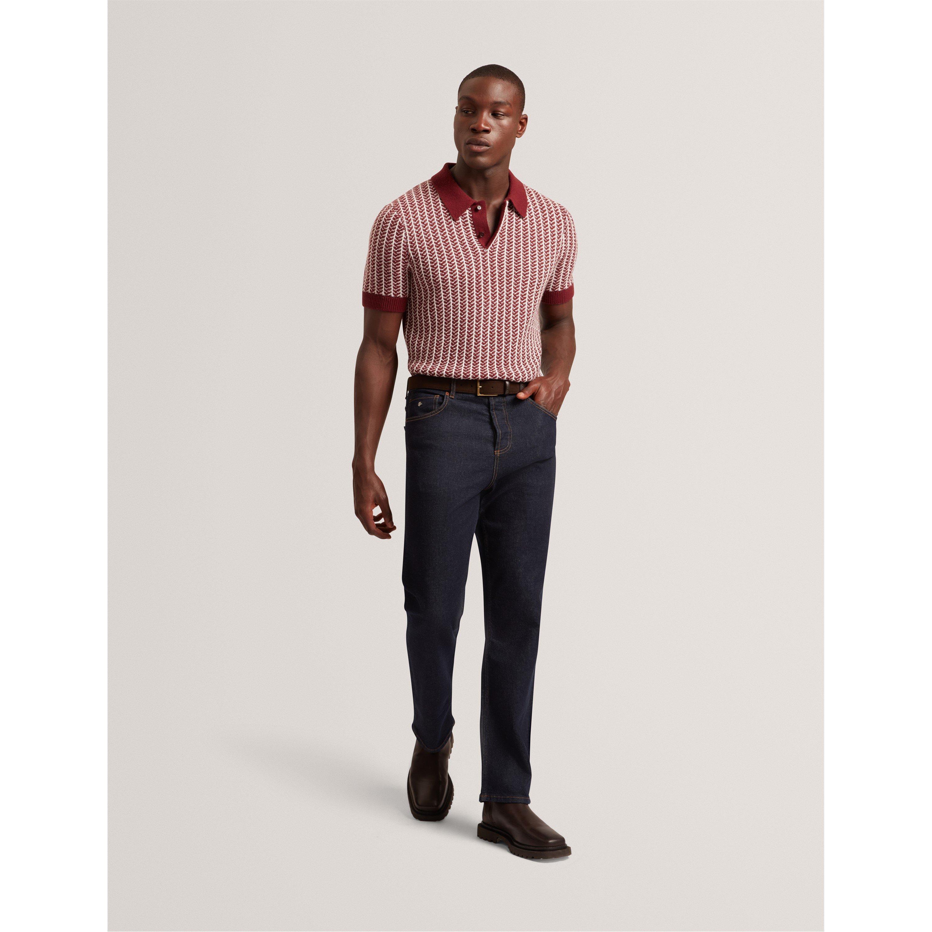 Maroon - Ted Baker - Men's Herringbone Short-Sleeve Polo Shirt - 5