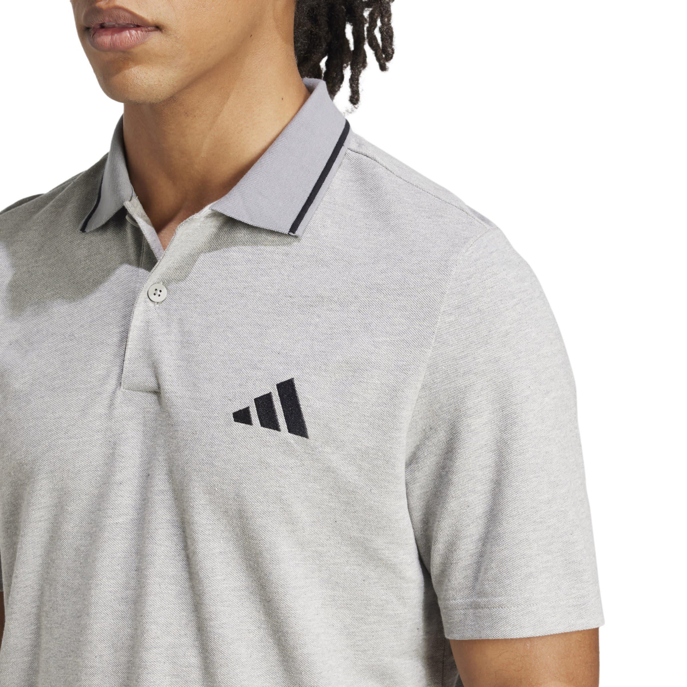 Grey - adidas - Essentials Small Logo Piqué Polo Shirt Mens - 5