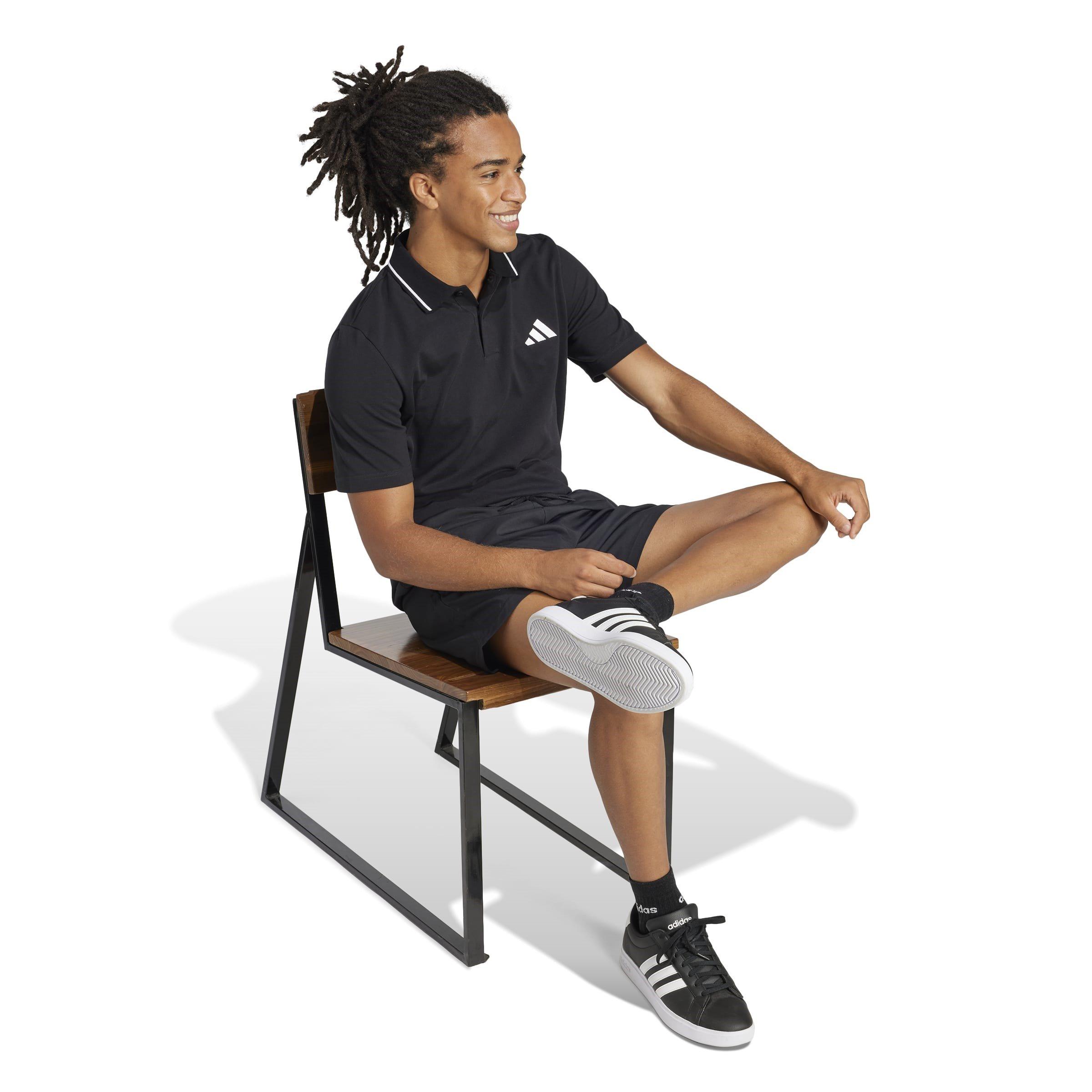 Black/White - adidas - Essentials Small Logo Piqué Polo Shirt Mens - 4