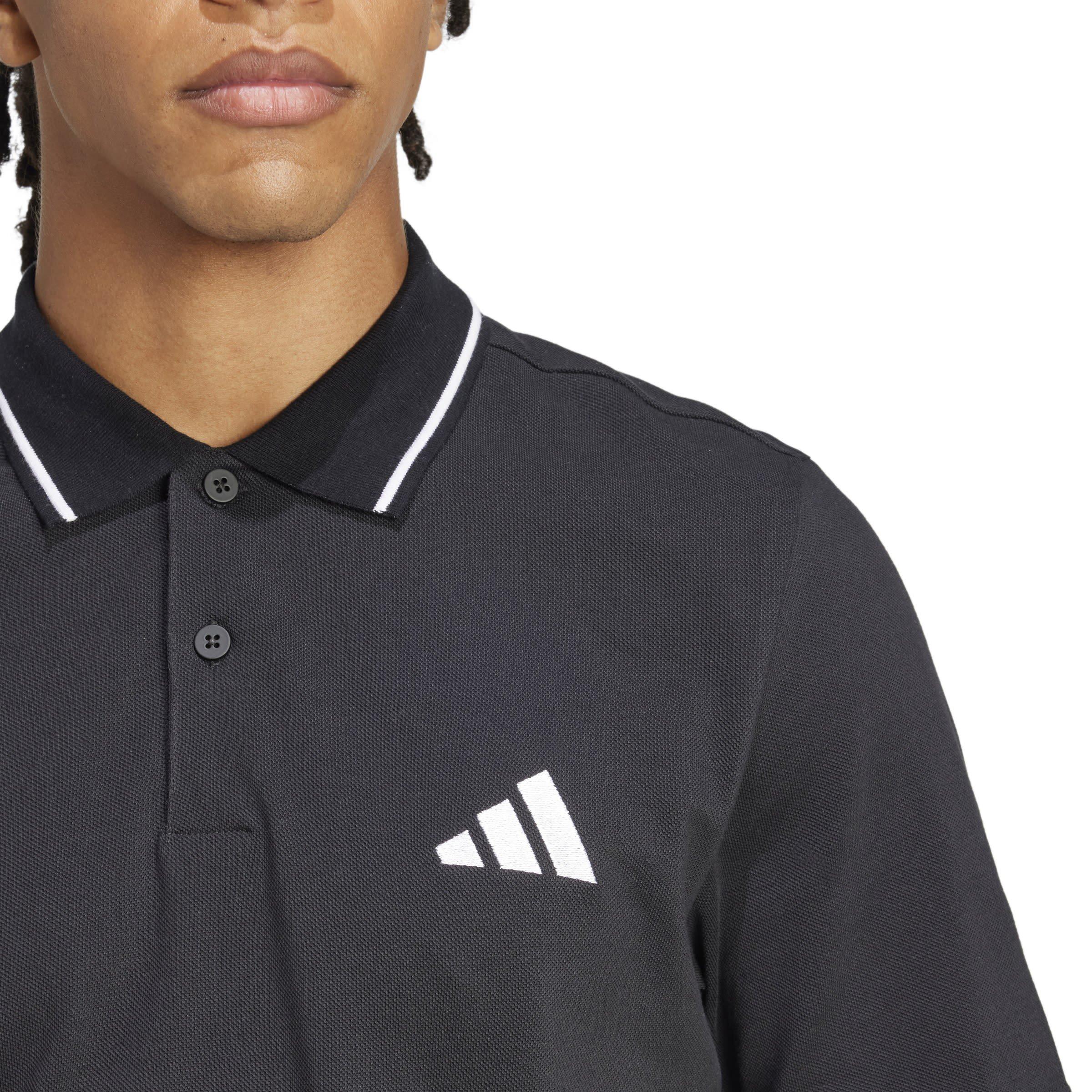 Black/White - adidas - Essentials Small Logo Piqué Polo Shirt Mens - 5