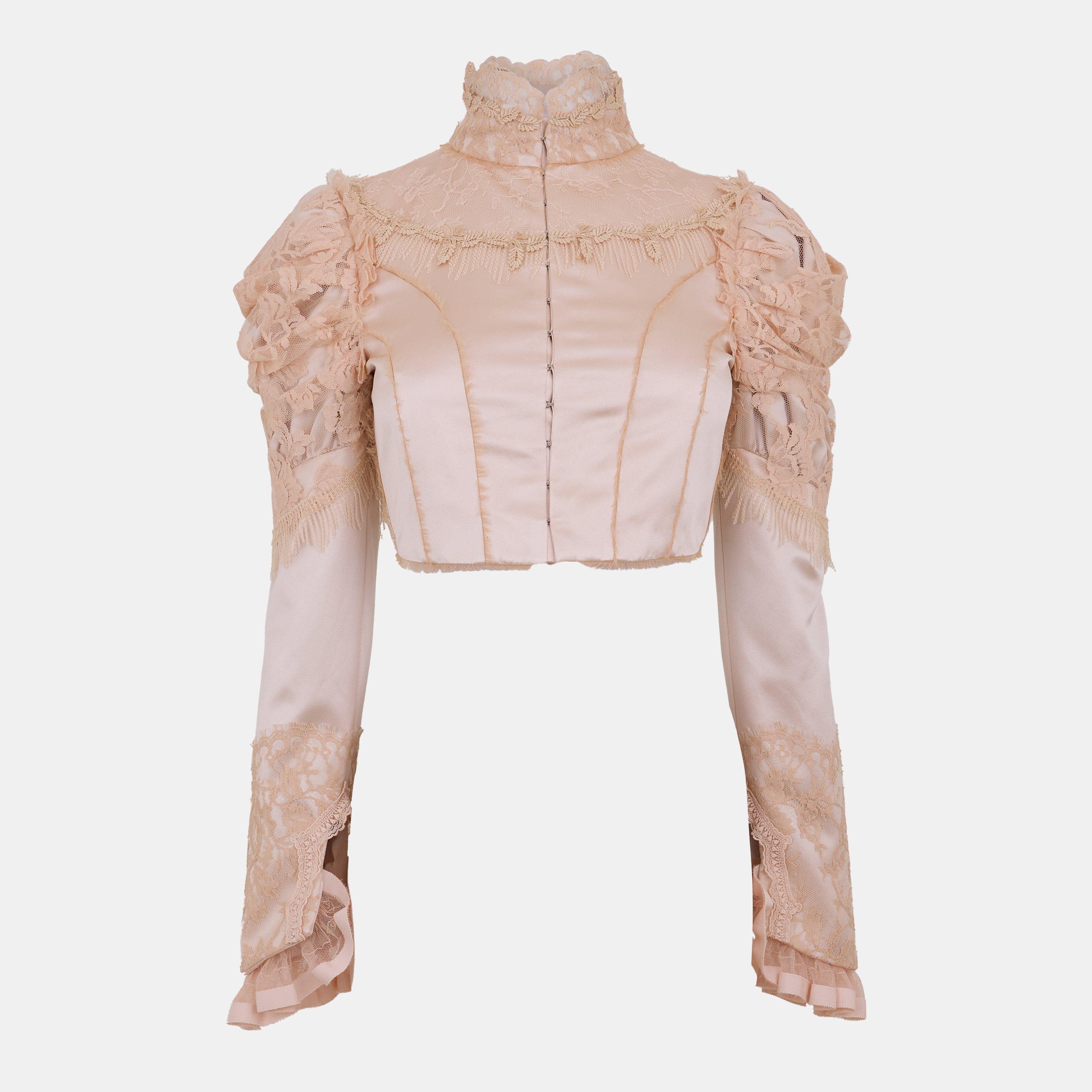 Clay Pink - Chloe - Women’s Cropped Fitted Silk Duchess Jacket - 1