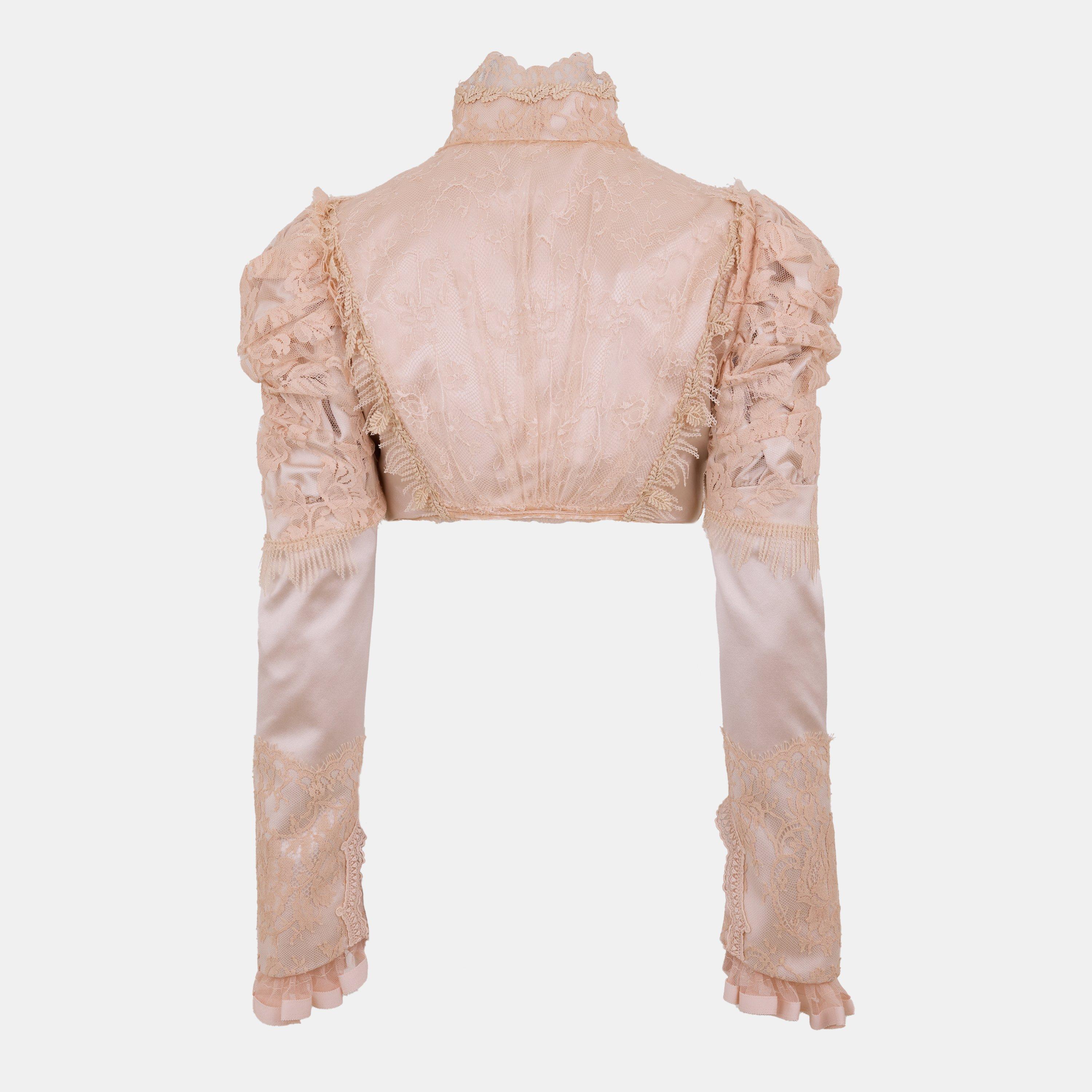 Clay Pink - Chloe - Women’s Cropped Fitted Silk Duchess Jacket - 2