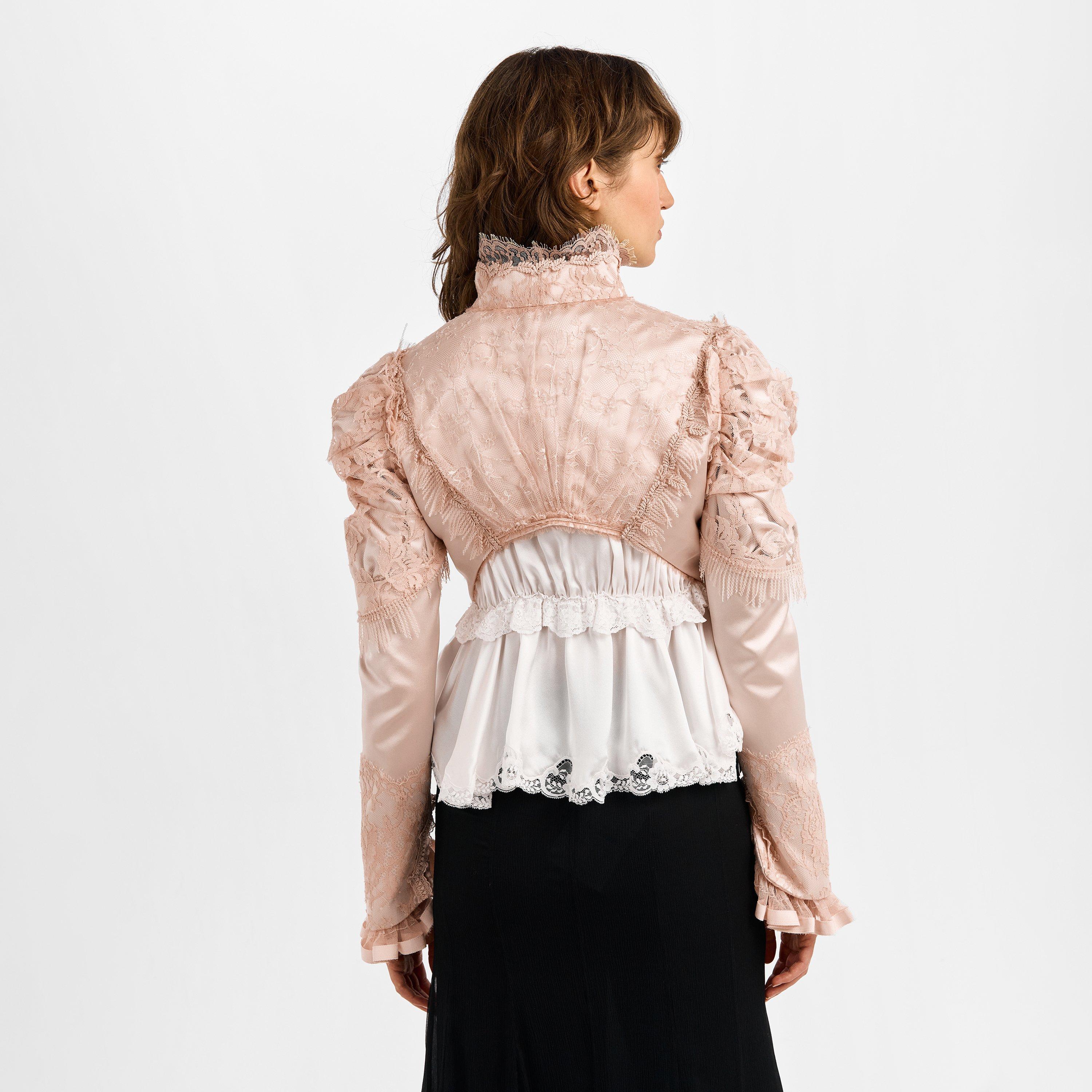 Clay Pink - Chloe - Women’s Cropped Fitted Silk Duchess Jacket - 4