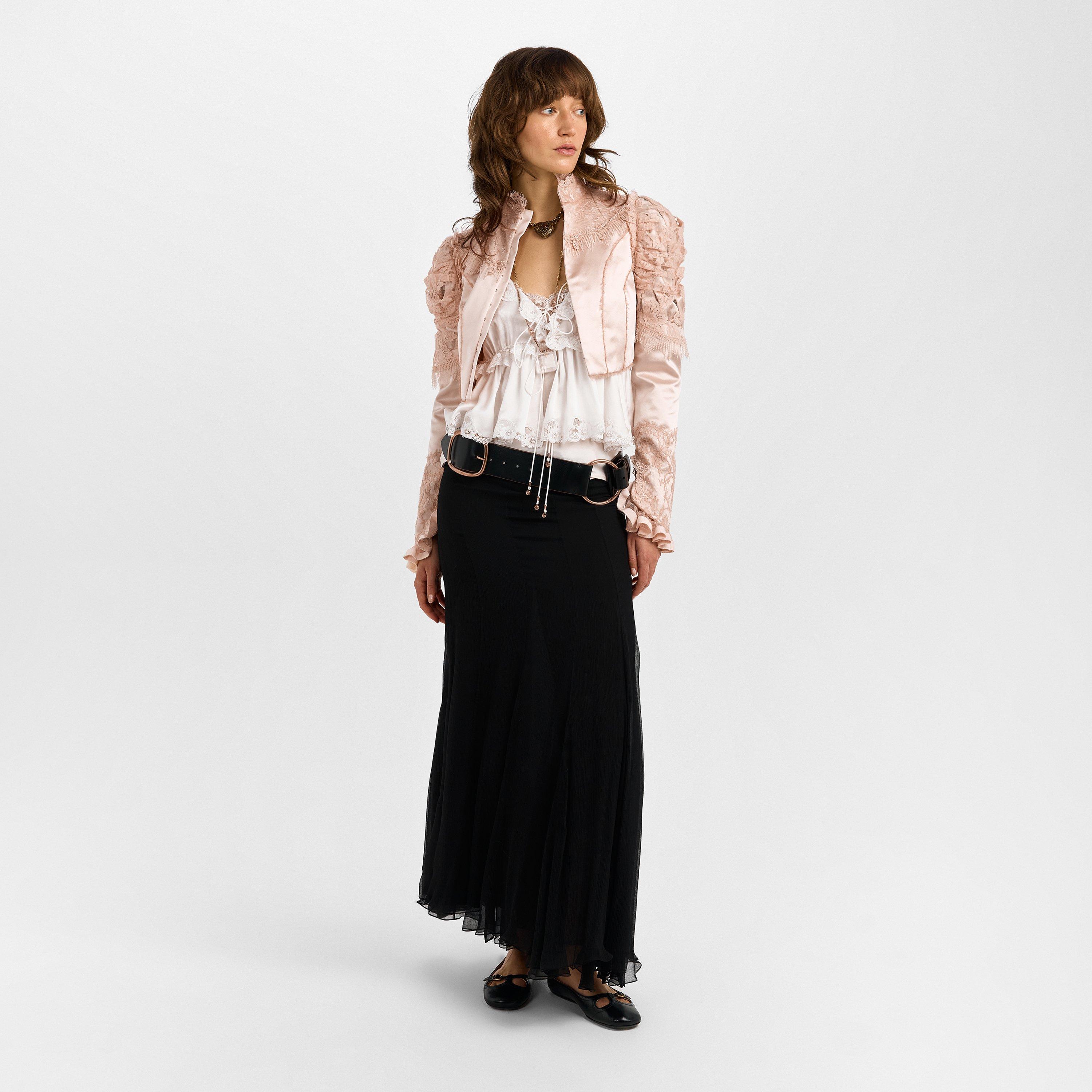 Clay Pink - Chloe - Women’s Cropped Fitted Silk Duchess Jacket - 6