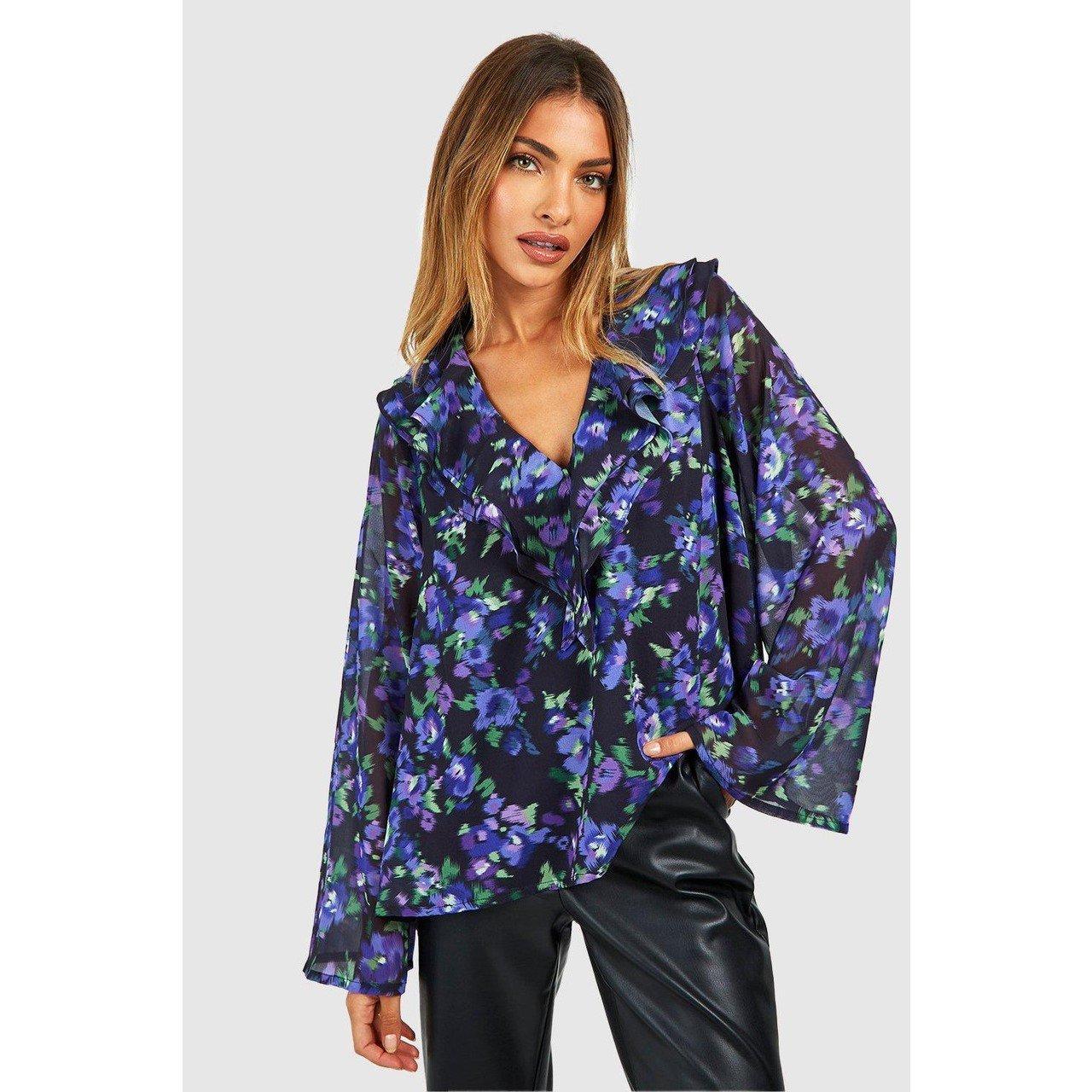 Negro - Influence - Women's Long-Sleeve Floral Ruffle Blouse - 1