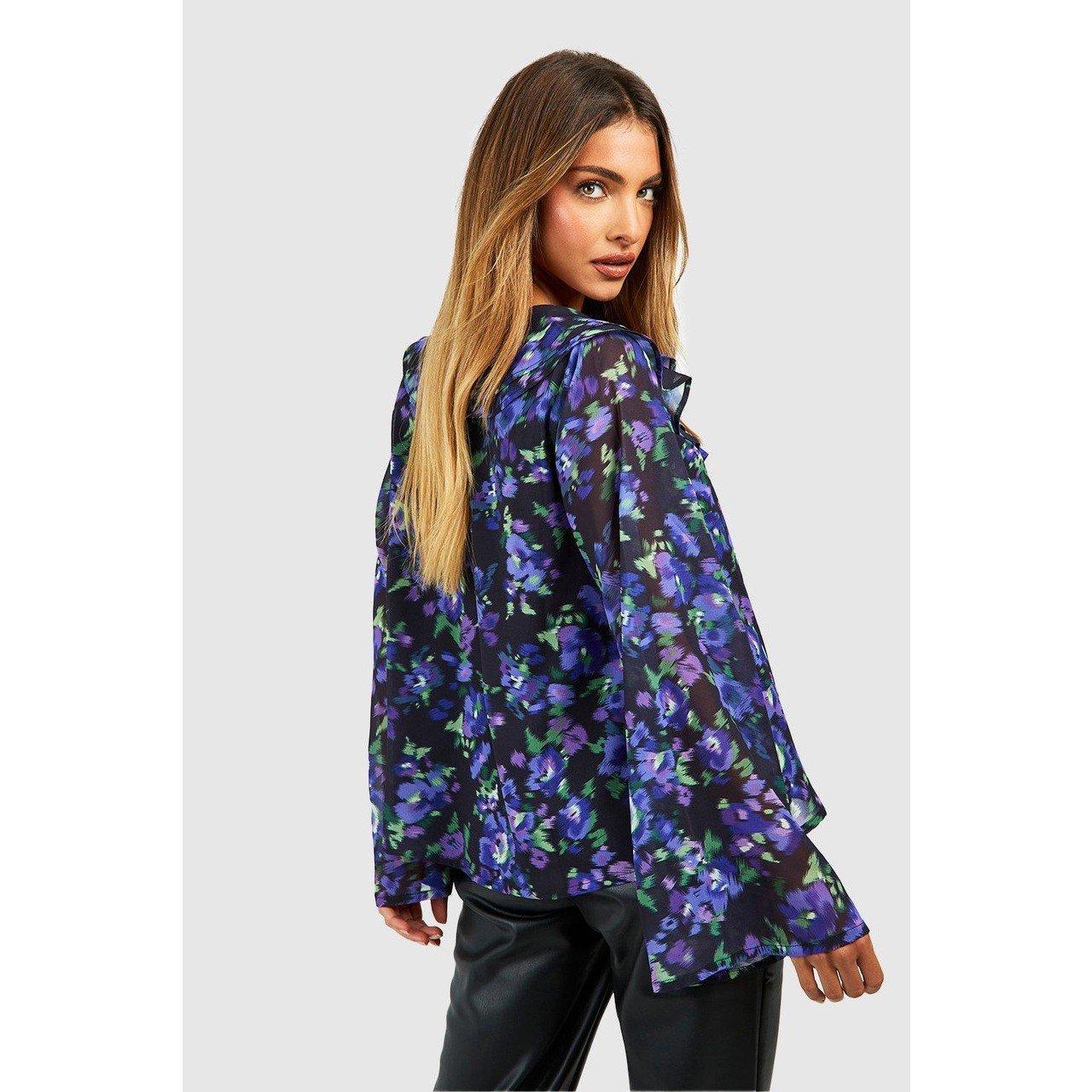 Sort - Influence - Long-Sleeve Floral Ruffle Blouse - 2
