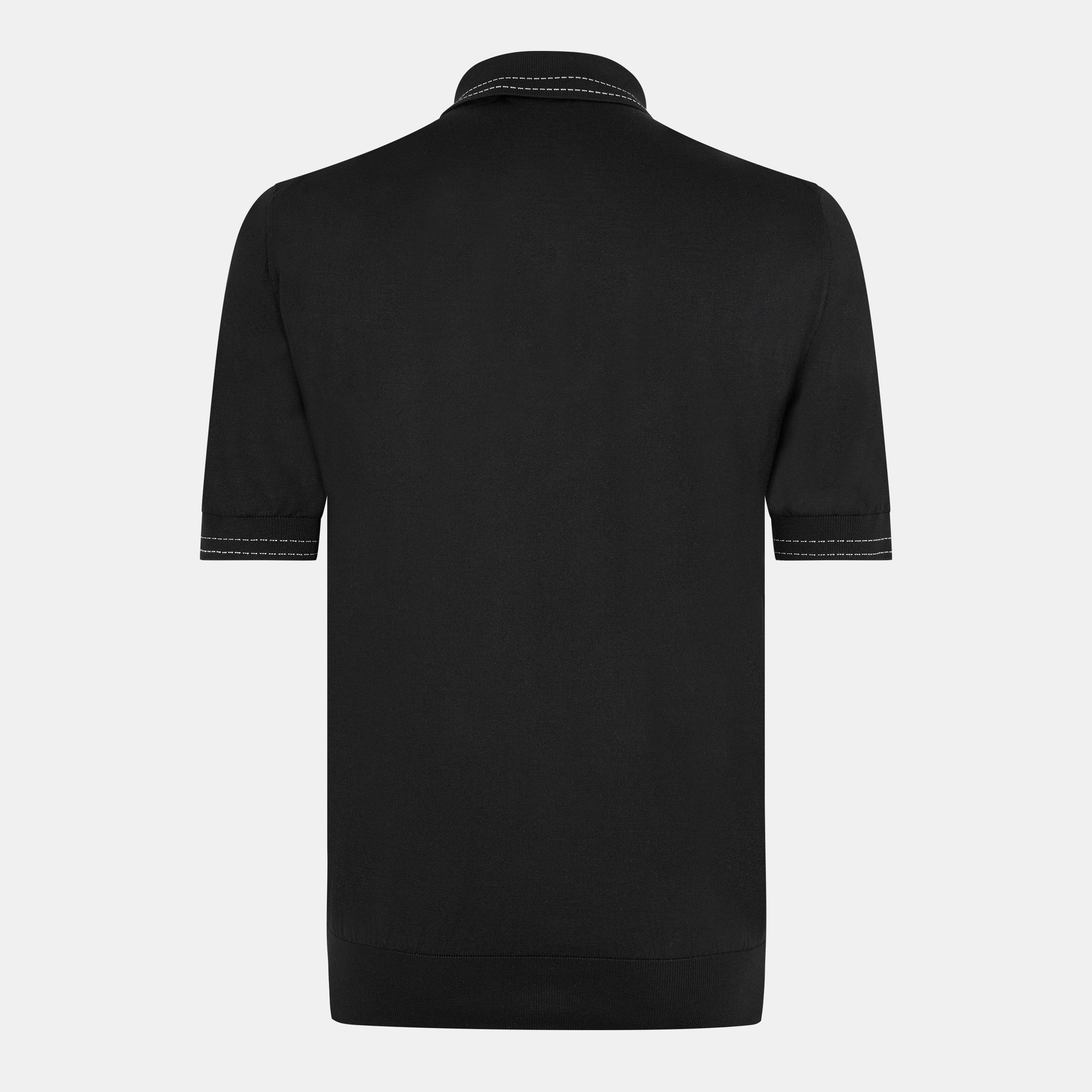 Black - Dolce and Gabbana - Men's Stripe Collar Short Sleeve Polo Shirt - 2