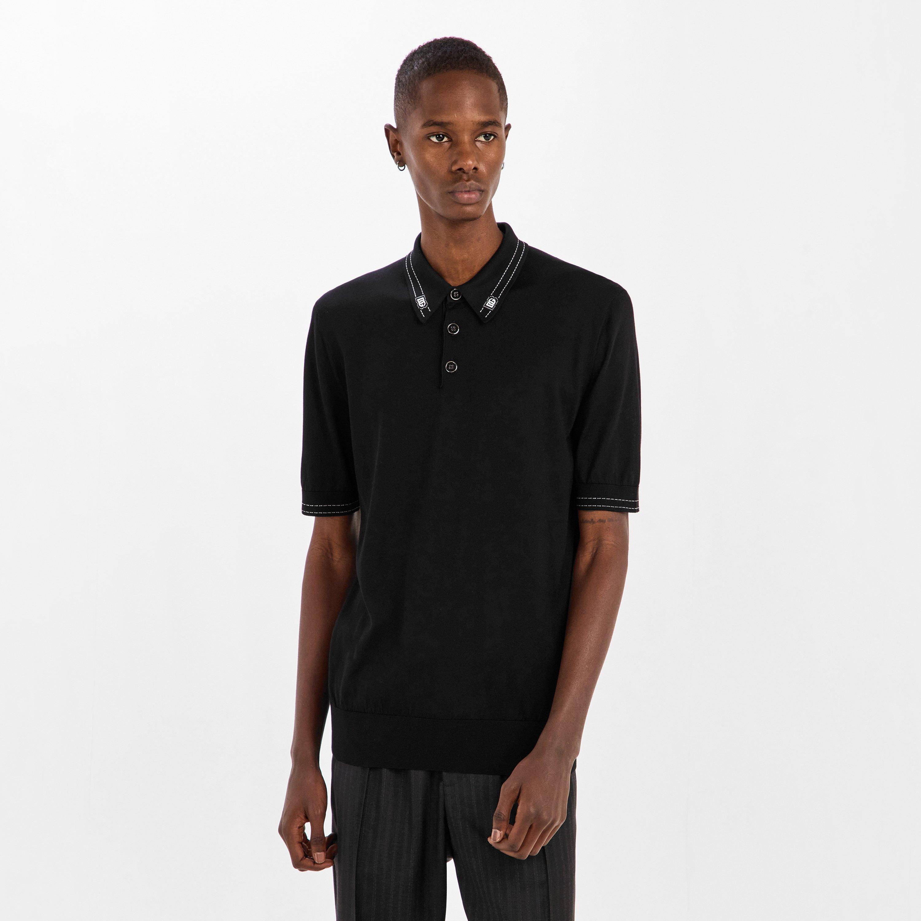 Black - Dolce and Gabbana - Men's Stripe Collar Short Sleeve Polo Shirt - 3