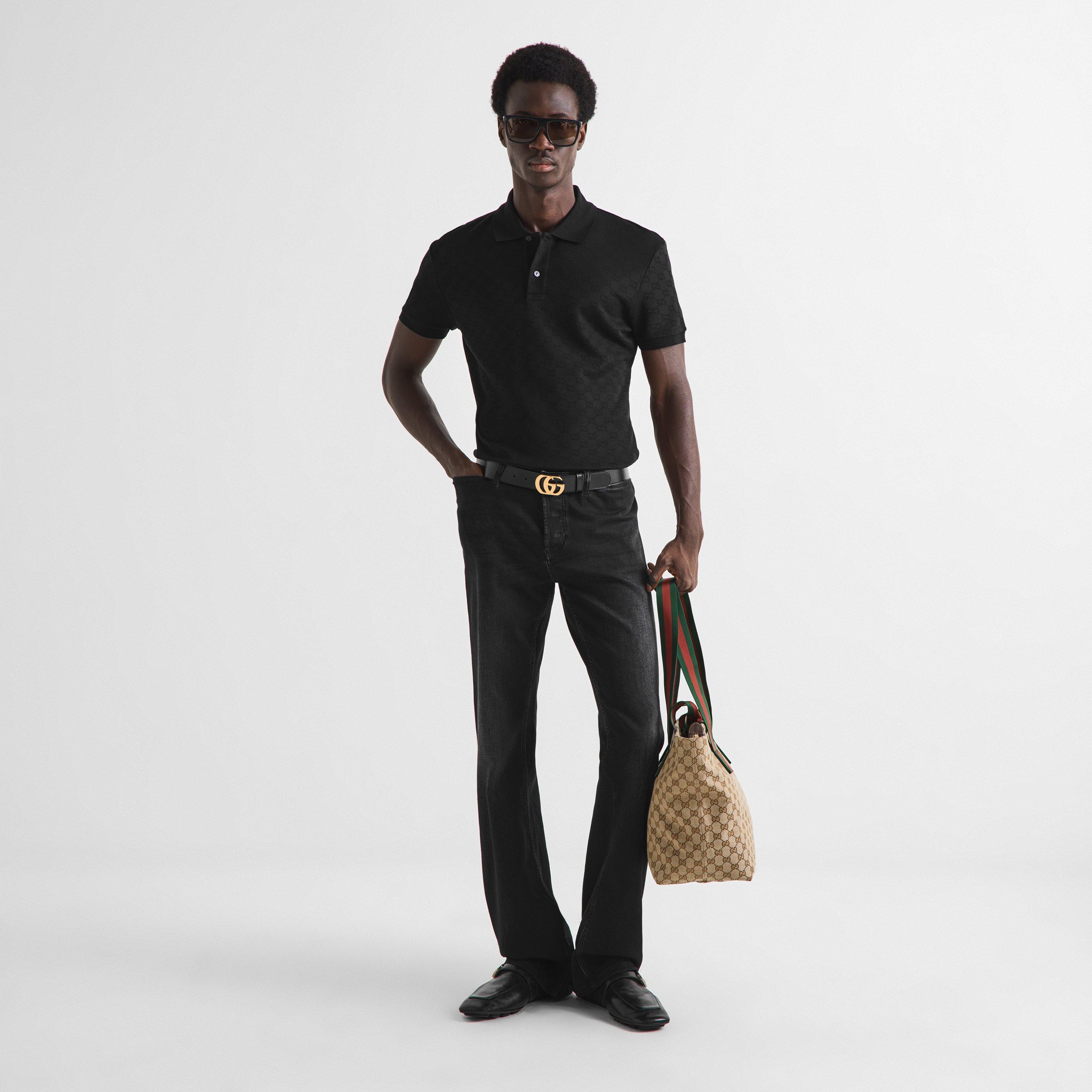 Black - Gucci - Men's GG All-Over Short-Sleeve Polo - 6