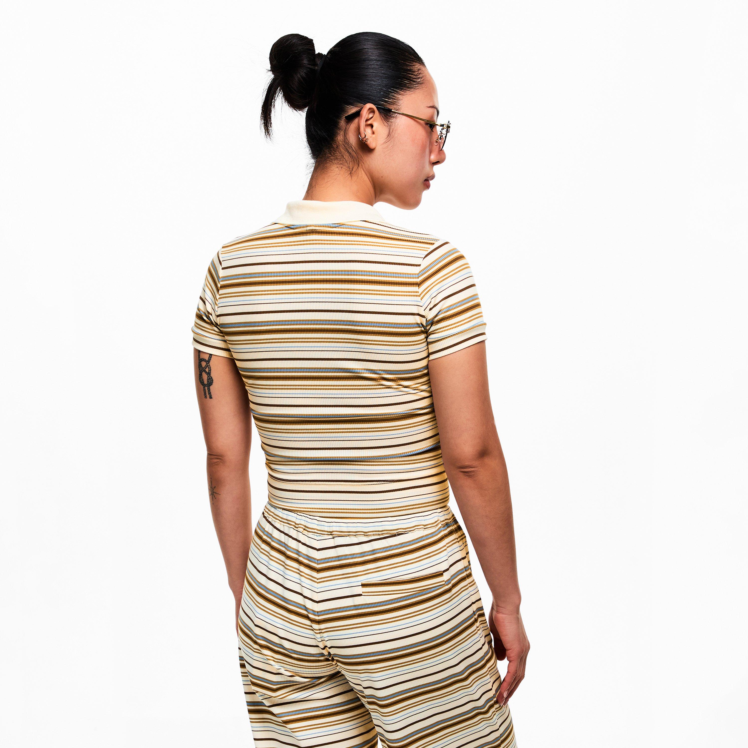 Beige - The Couture Club - Womens Striped Polo Shirt - 4