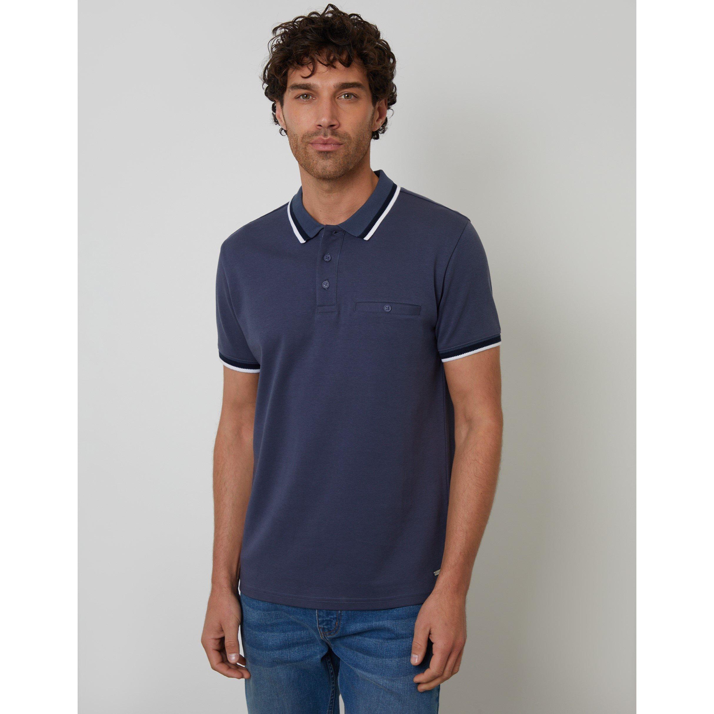 Threadbare Men's Donegal Short-Sleeve Polo Shirt - Blue - Medium
