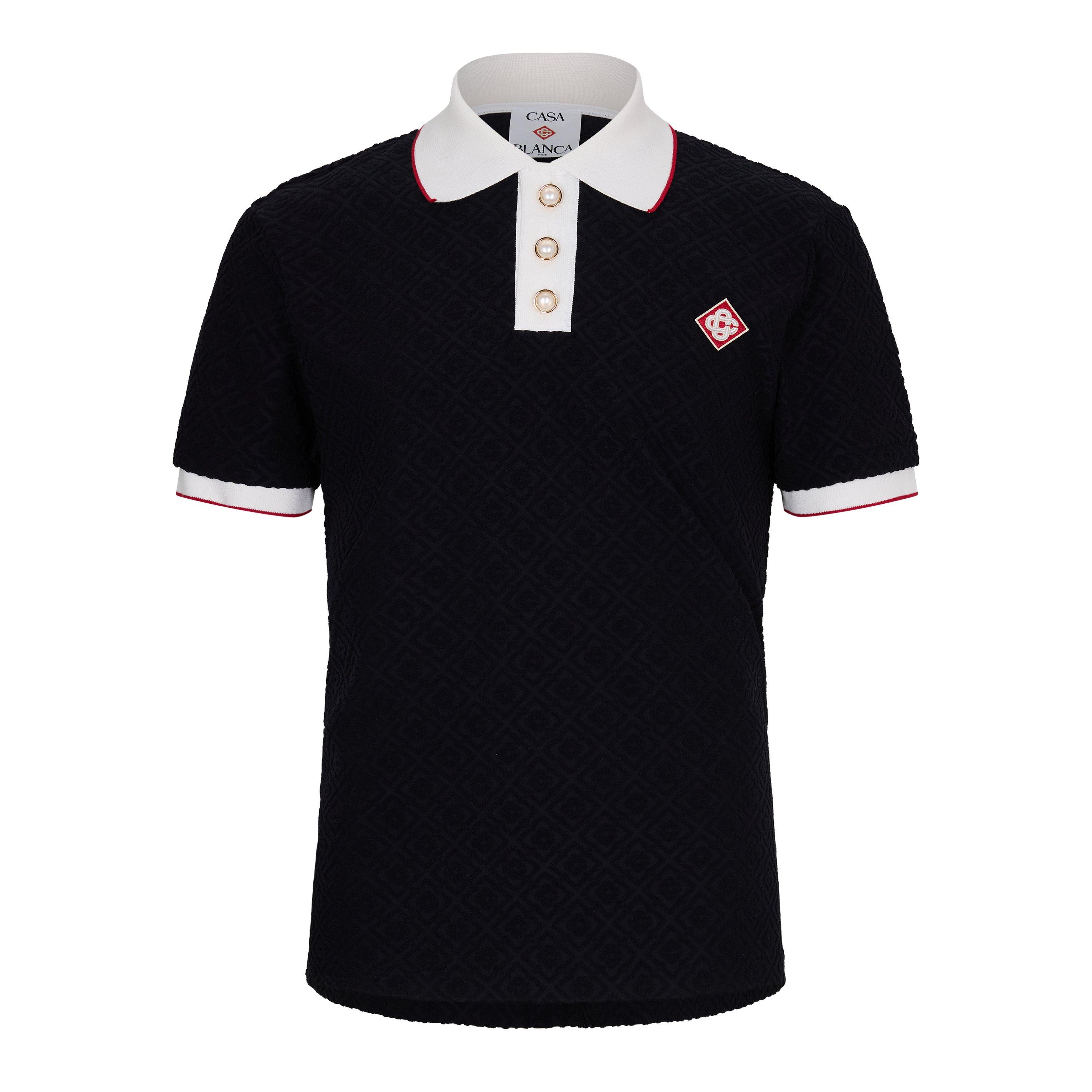 Casablanca Mens Knit Monogram Polo Shirt - Black - X Large