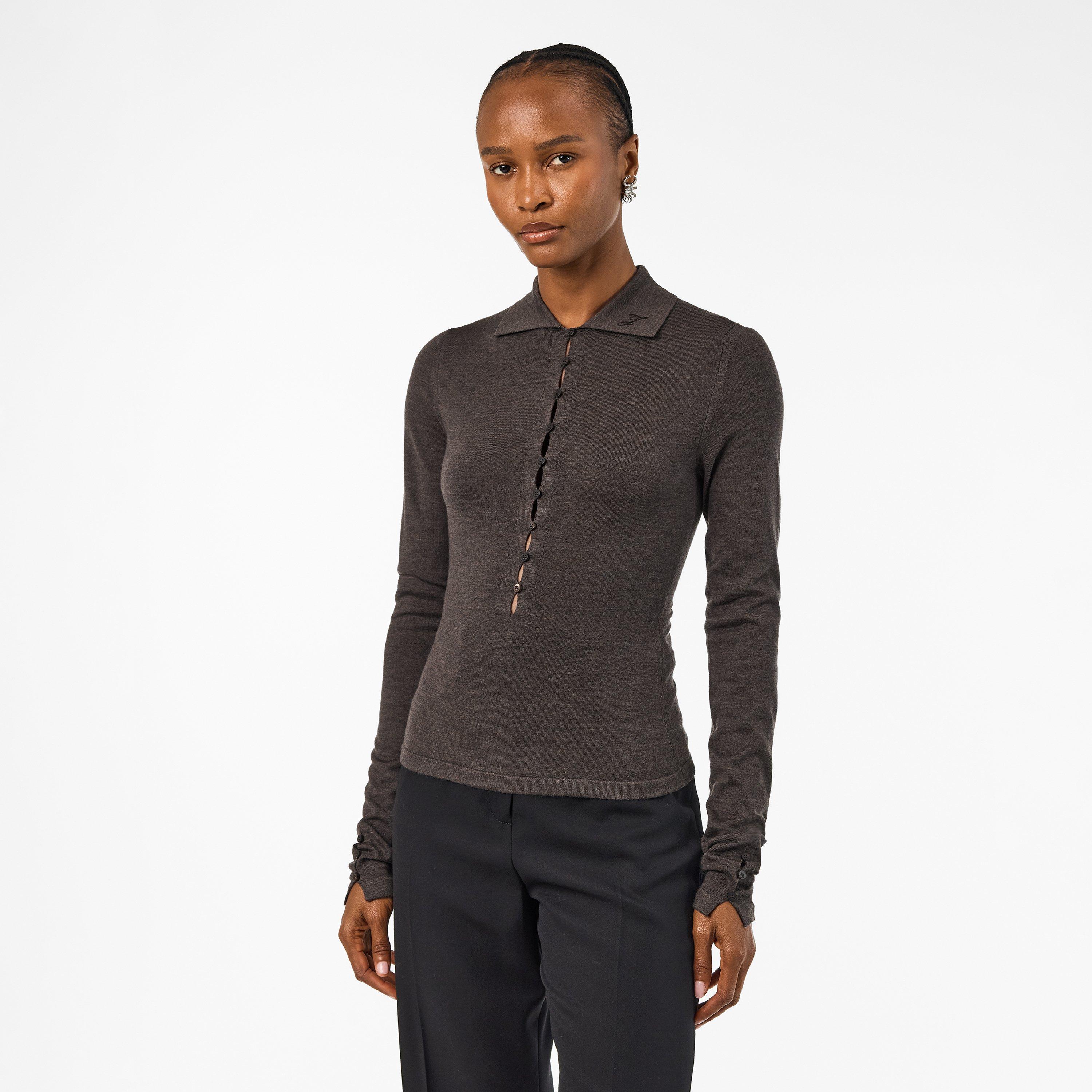 Dark Brown - Jacquemus - Women's Jacquard Knitted Long-Sleeve Blouse - 3