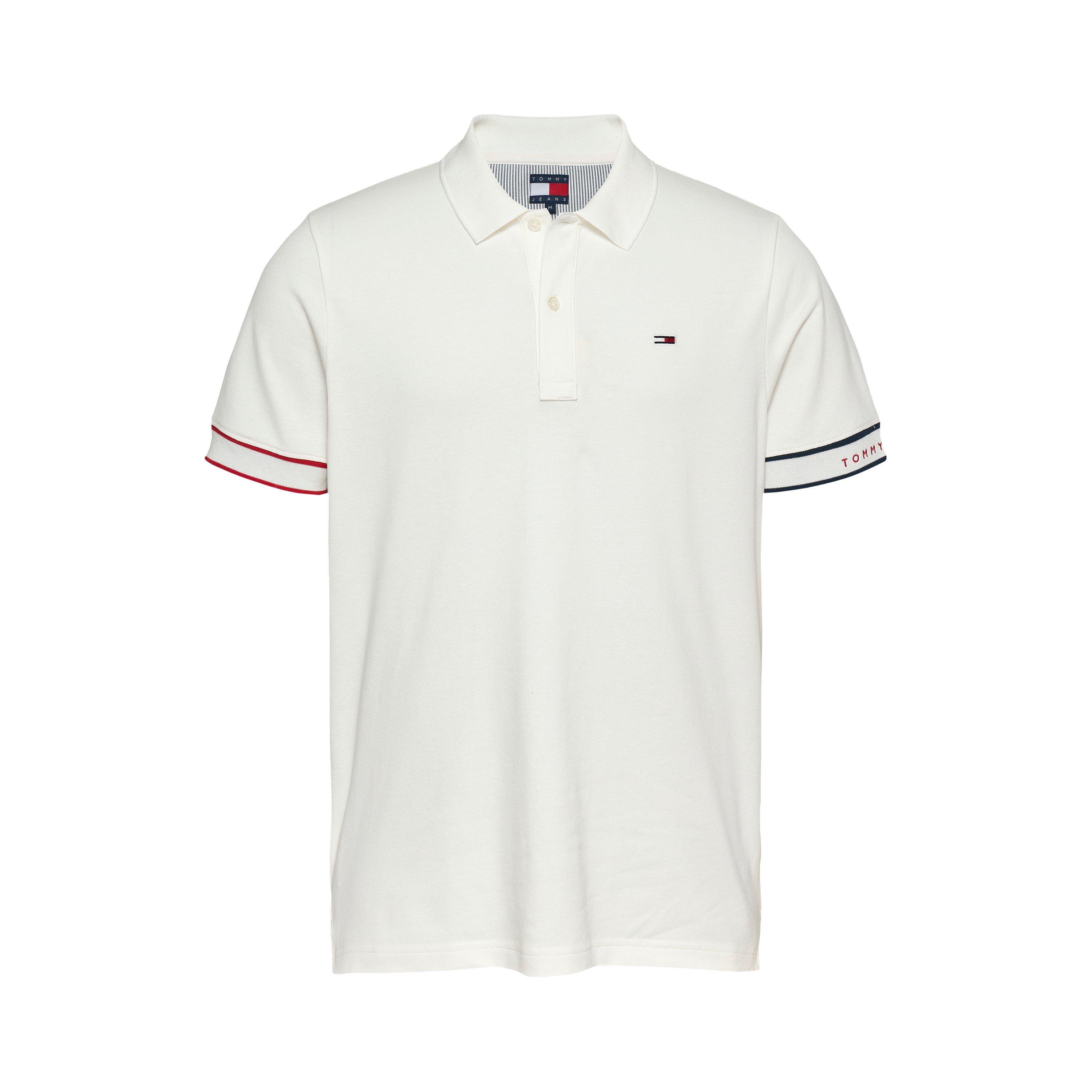 Tommy Jeans Men's Tj Slim Flag Short-Sleeve Polo Shirt - Ecru - XL