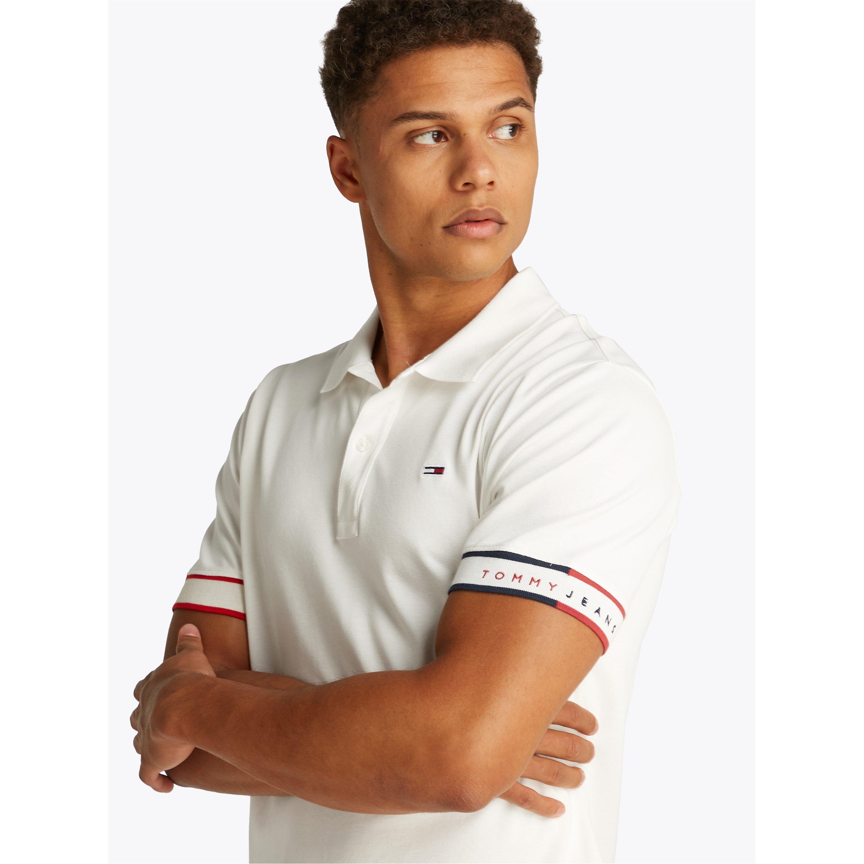 Ecru - Tommy Jeans - Men's TJ Slim Flag Short-Sleeve Polo Shirt - 5