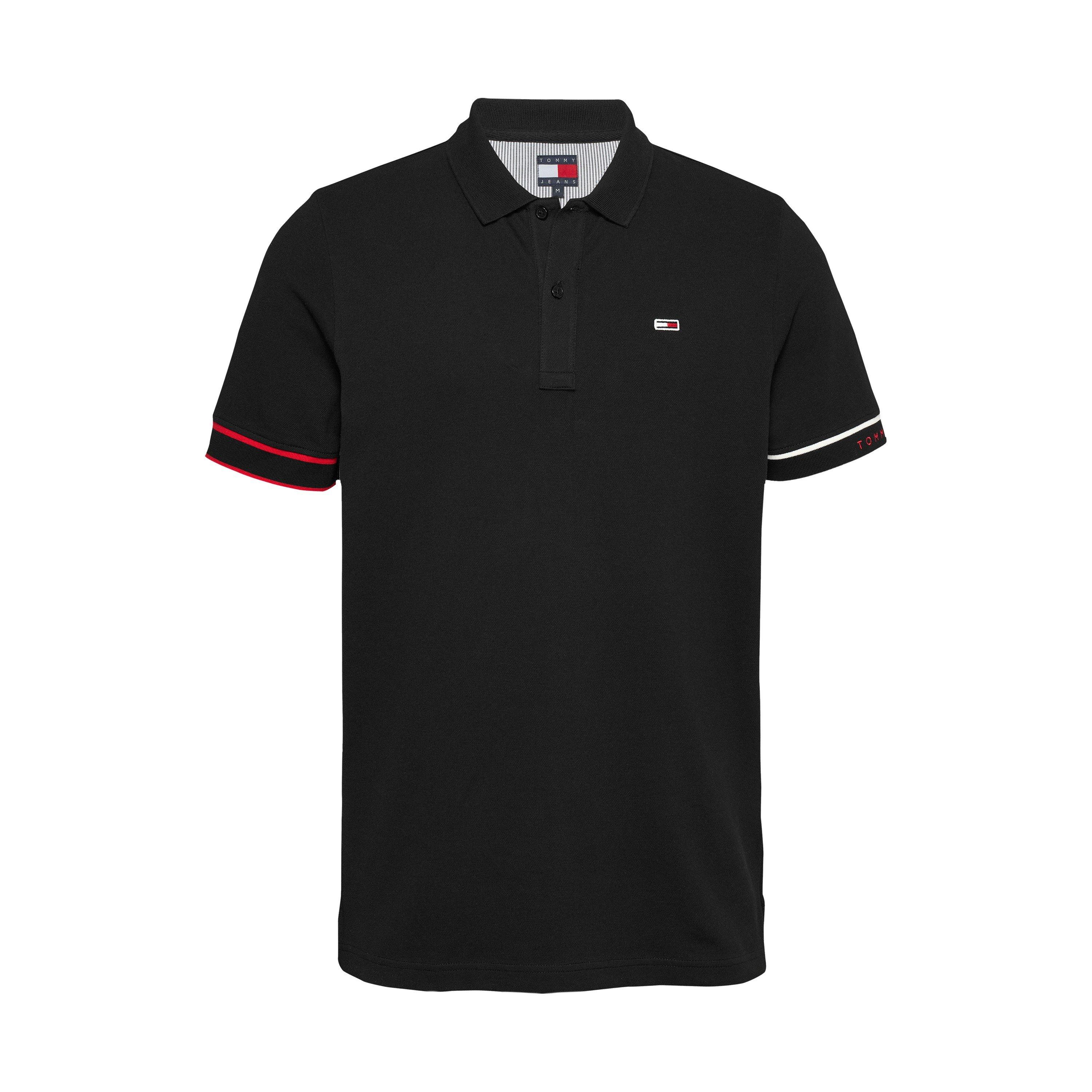 Tommy Jeans Men's Tj Slim Flag Short-Sleeve Polo Shirt - Black - S