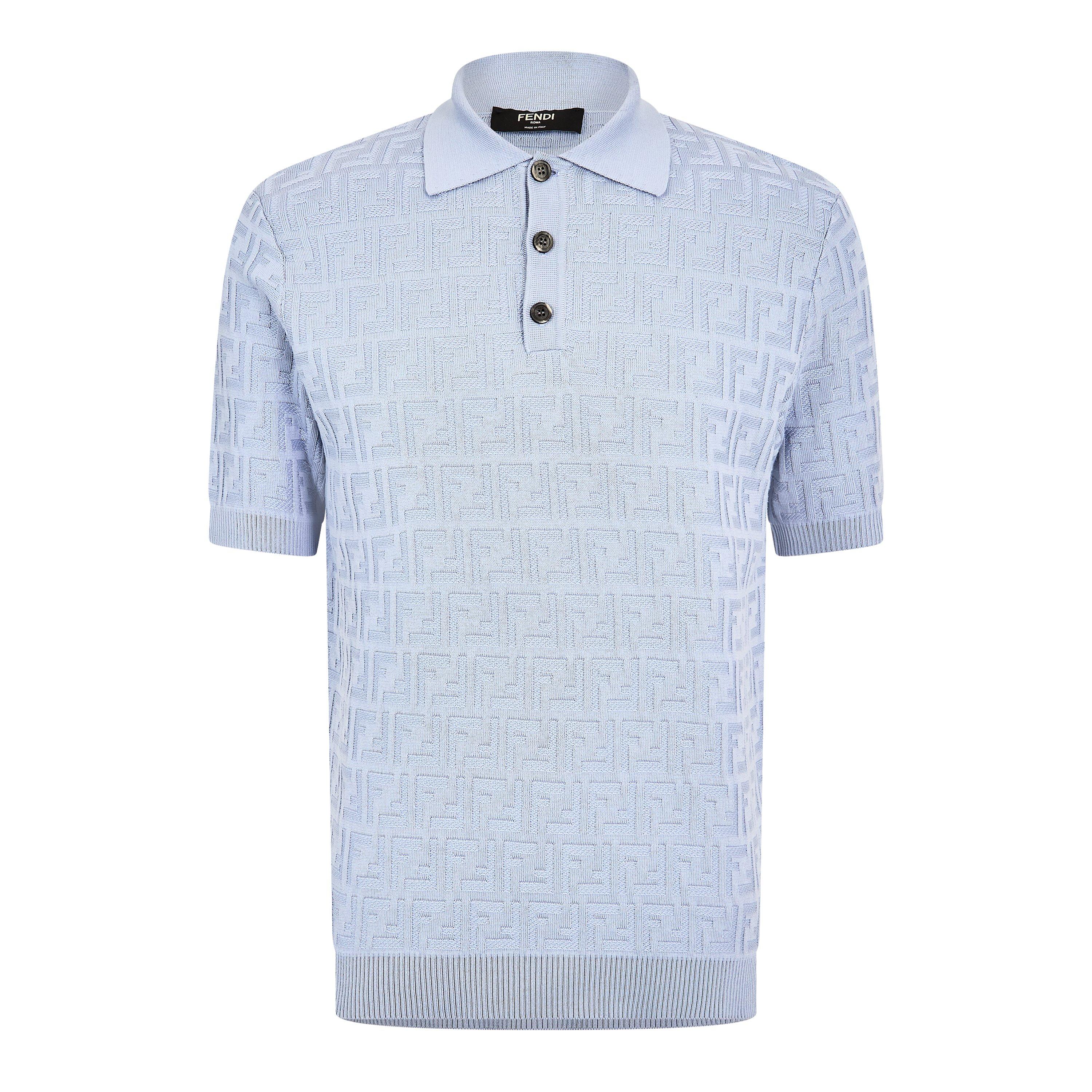 Fendi Men's All Over FF Short Sleeve Polo Shirt - Blue - Size M (48)