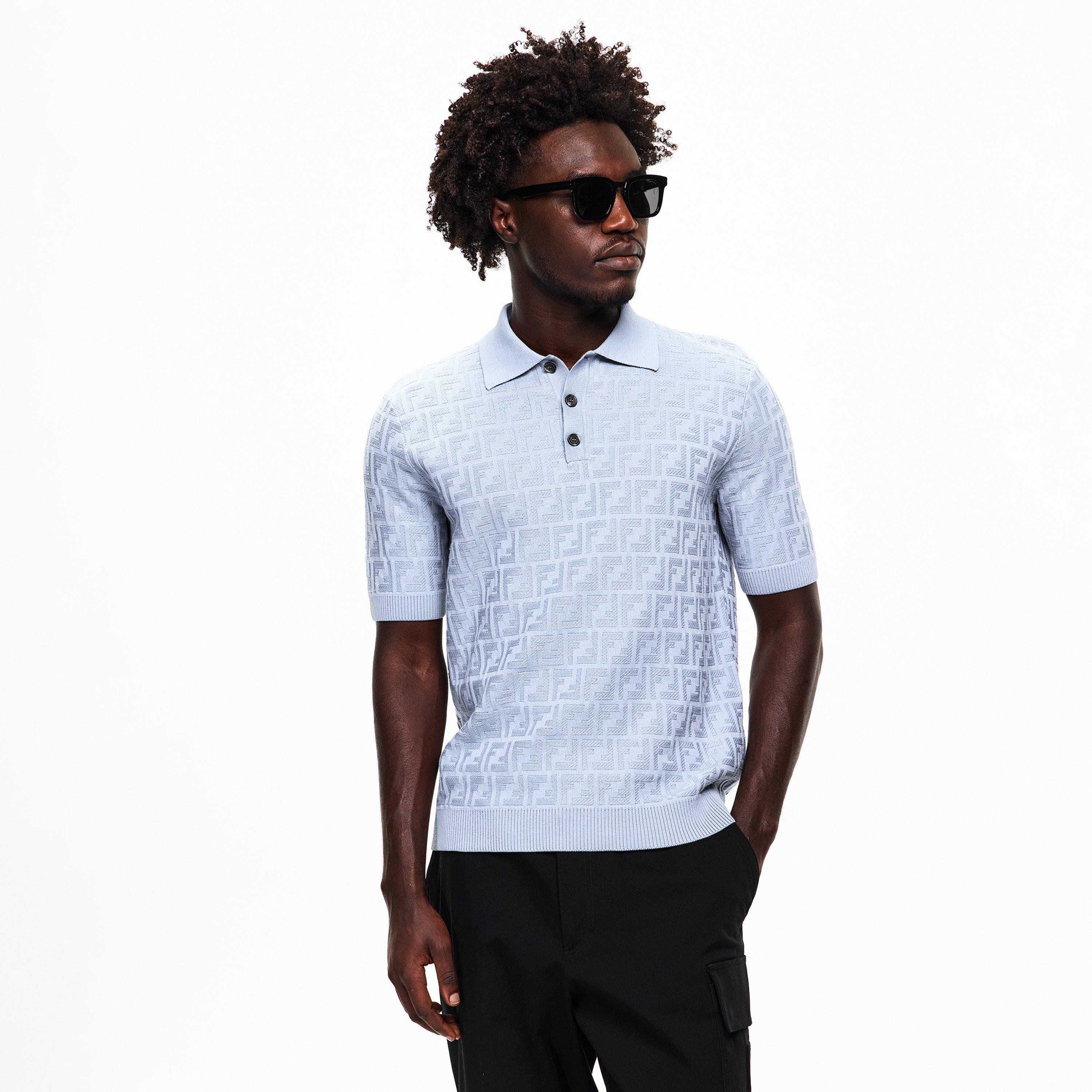 Blue - Fendi - Men's All Over FF Short Sleeve Polo Shirt - 3