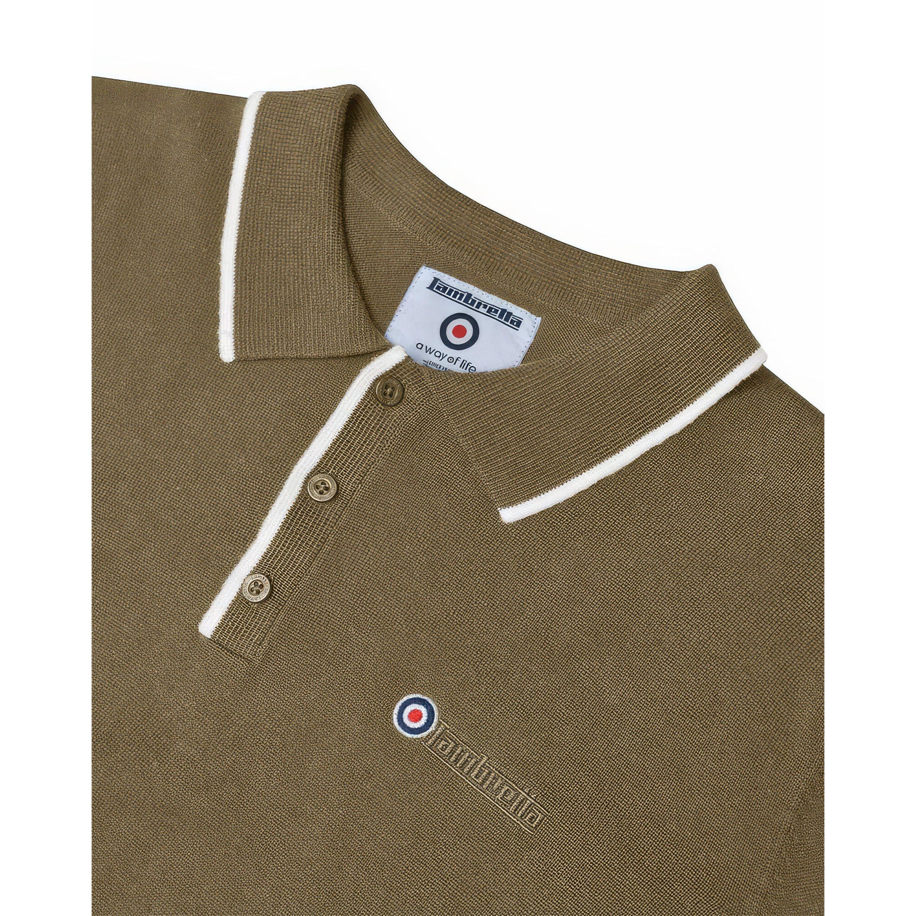 Verde líquen - Lambretta - Tipped Knit Long-Sleeve Polo Shirt - 2