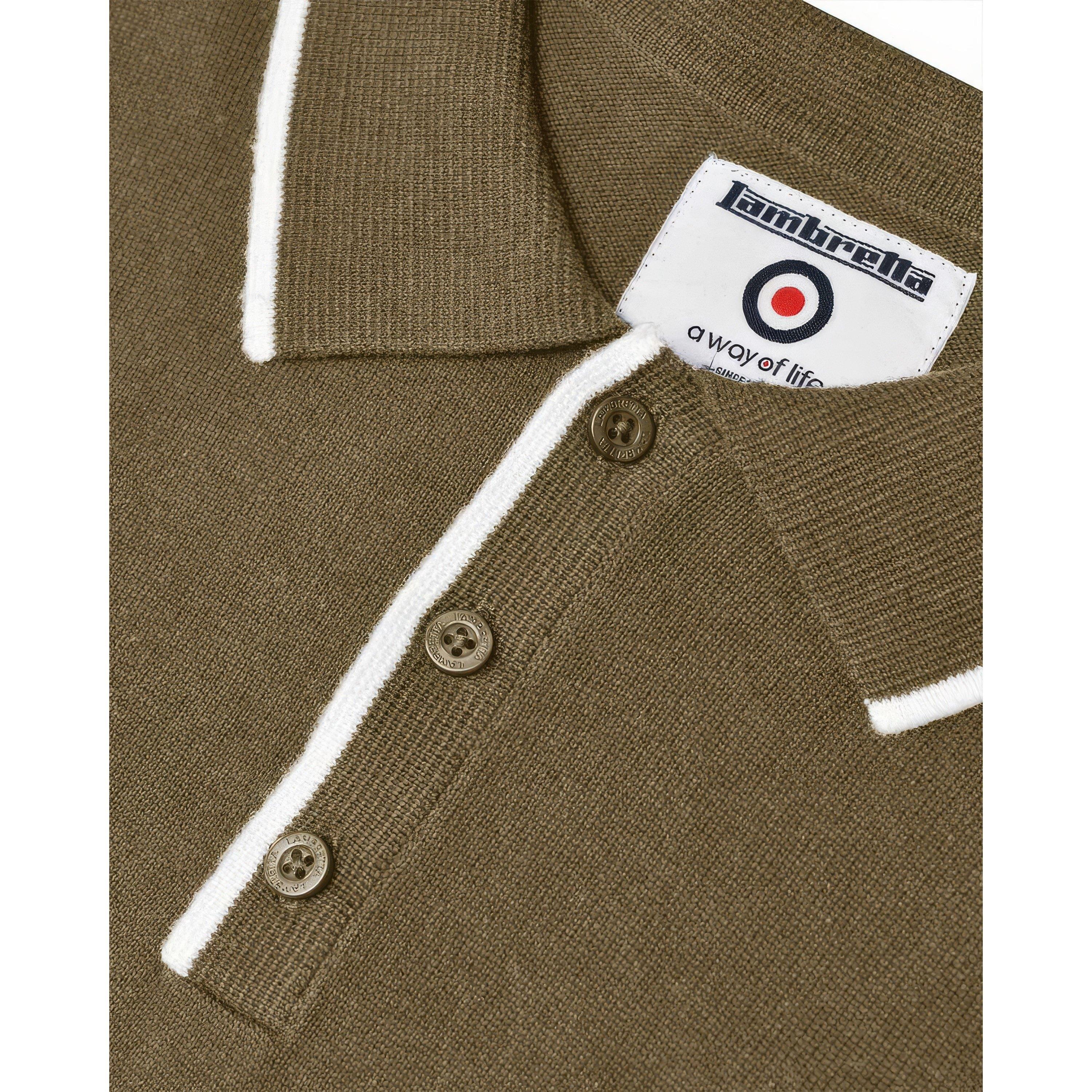 Verde líquen - Lambretta - Tipped Knit Long-Sleeve Polo Shirt - 4