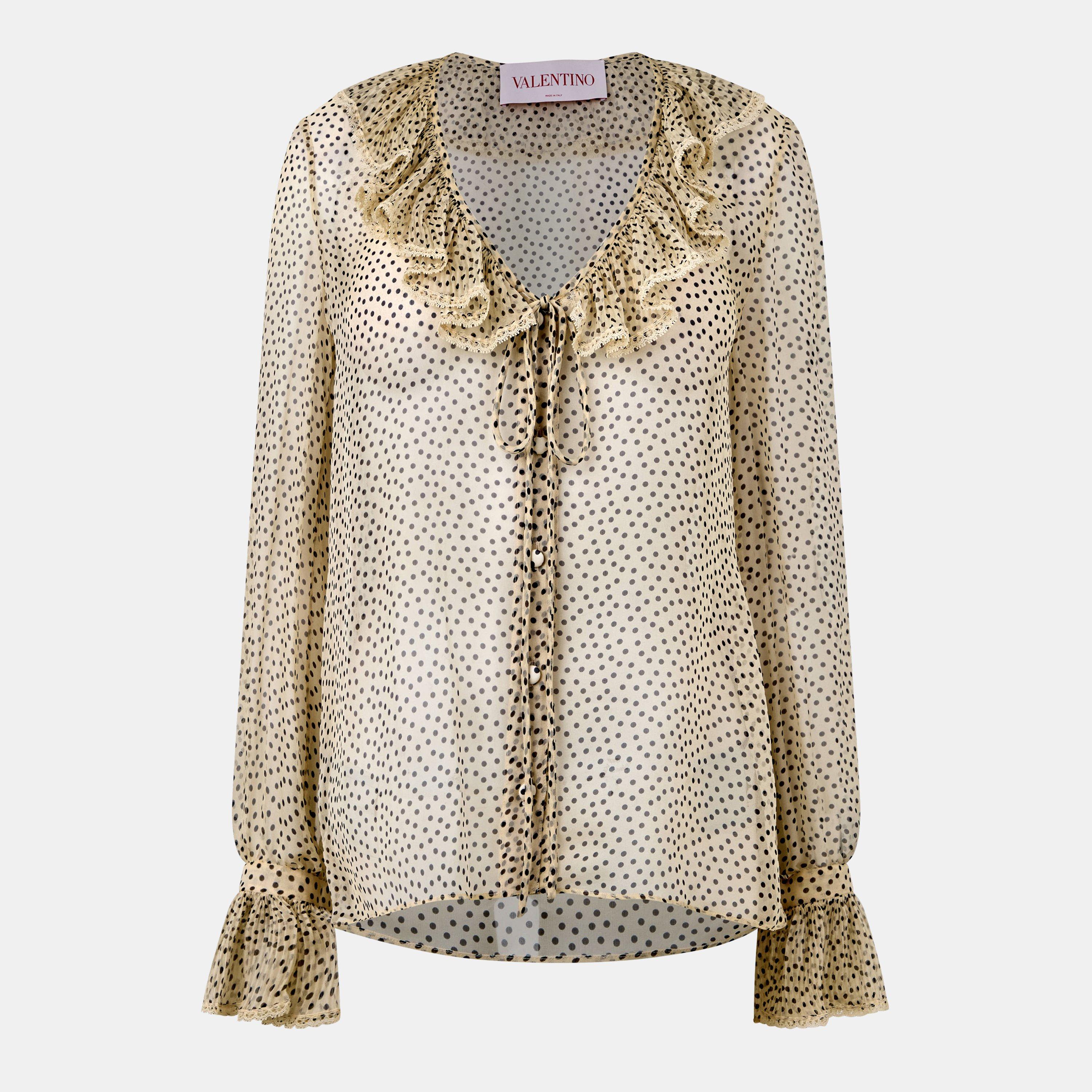 Valentino Women's Val Long Sleeve Chiffon Blouse - Betulla/Nero - Size 8 (XS)