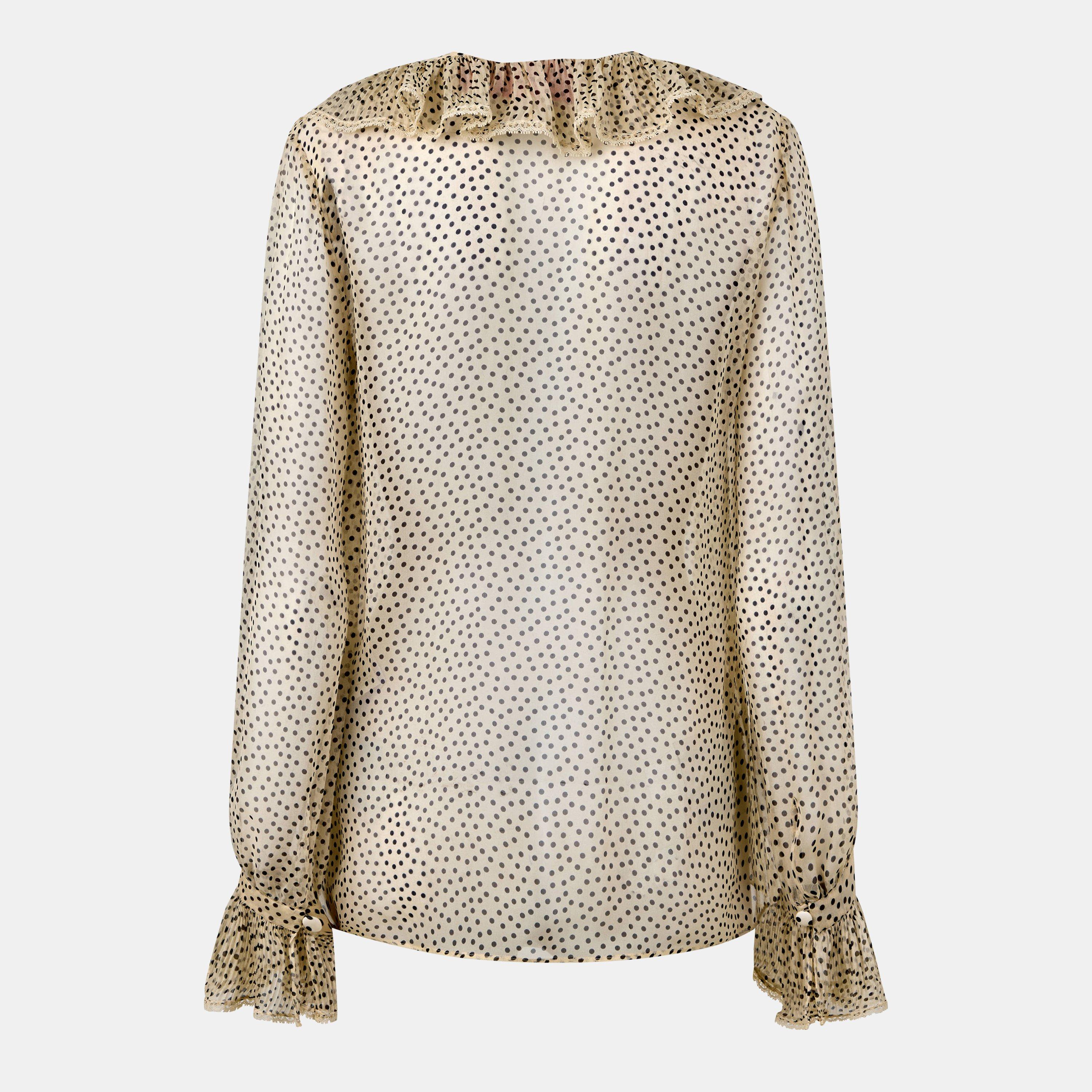 Betulla/Nero - Valentino - Women's Val Chiffon Long-Sleeve Blouse - 2