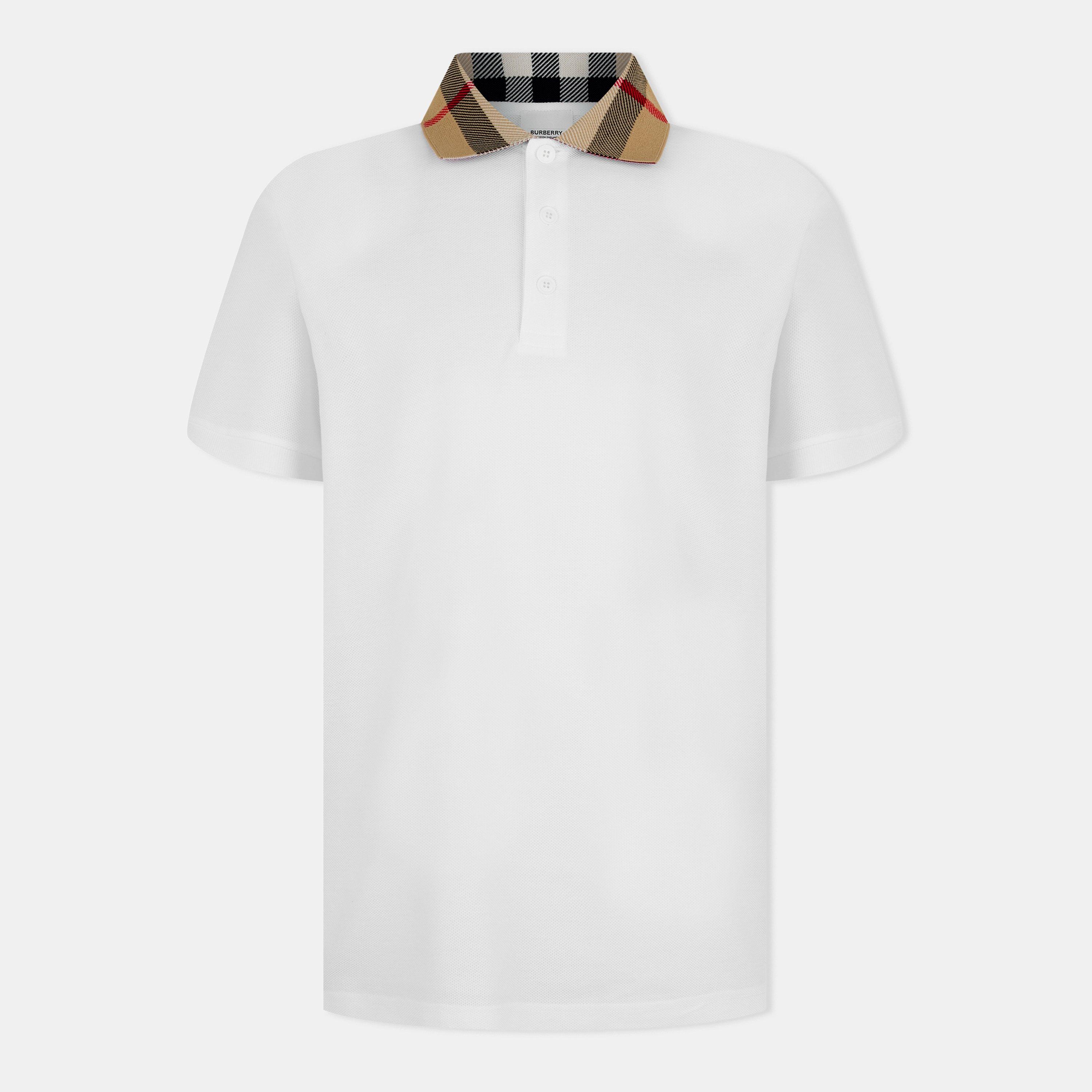Burberry Mens Cody Check Polo Shirt - White - L
