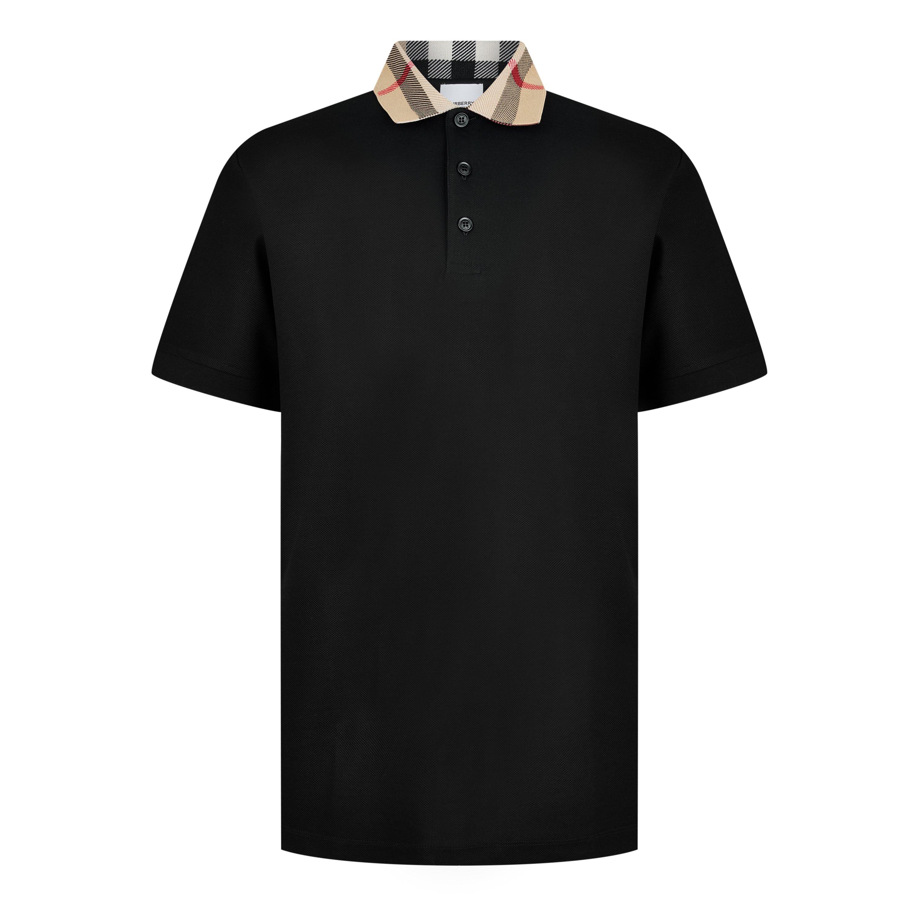 Black - Burberry - Men's Check Cotton Cody Polo Shirt - 7