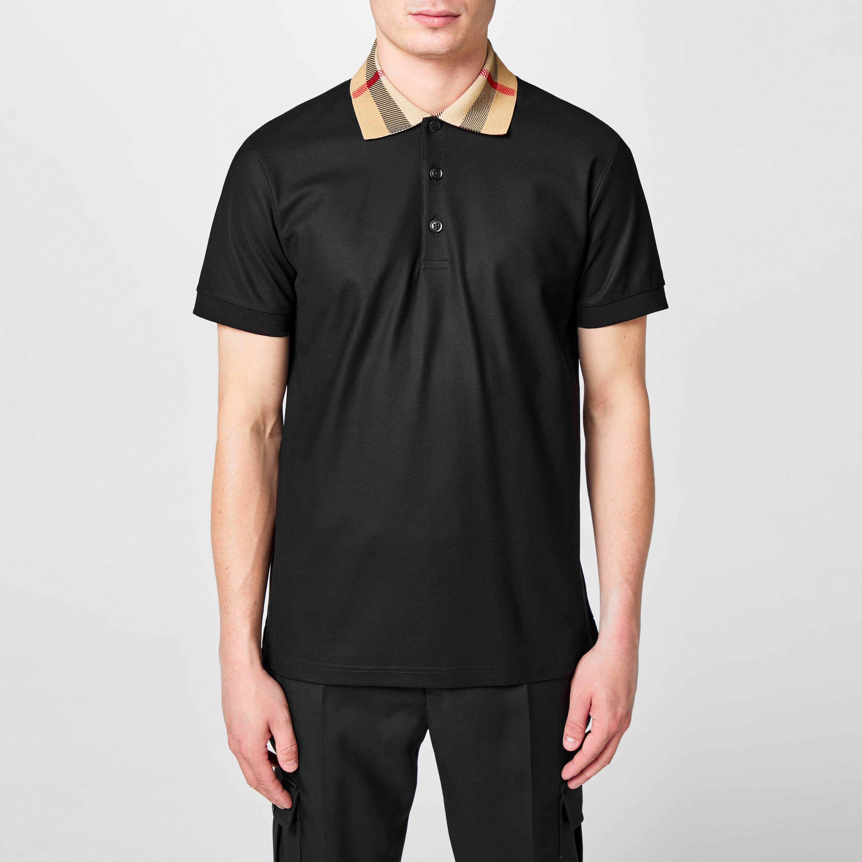 Black - Burberry - Men's Check Cotton Cody Polo Shirt - 3