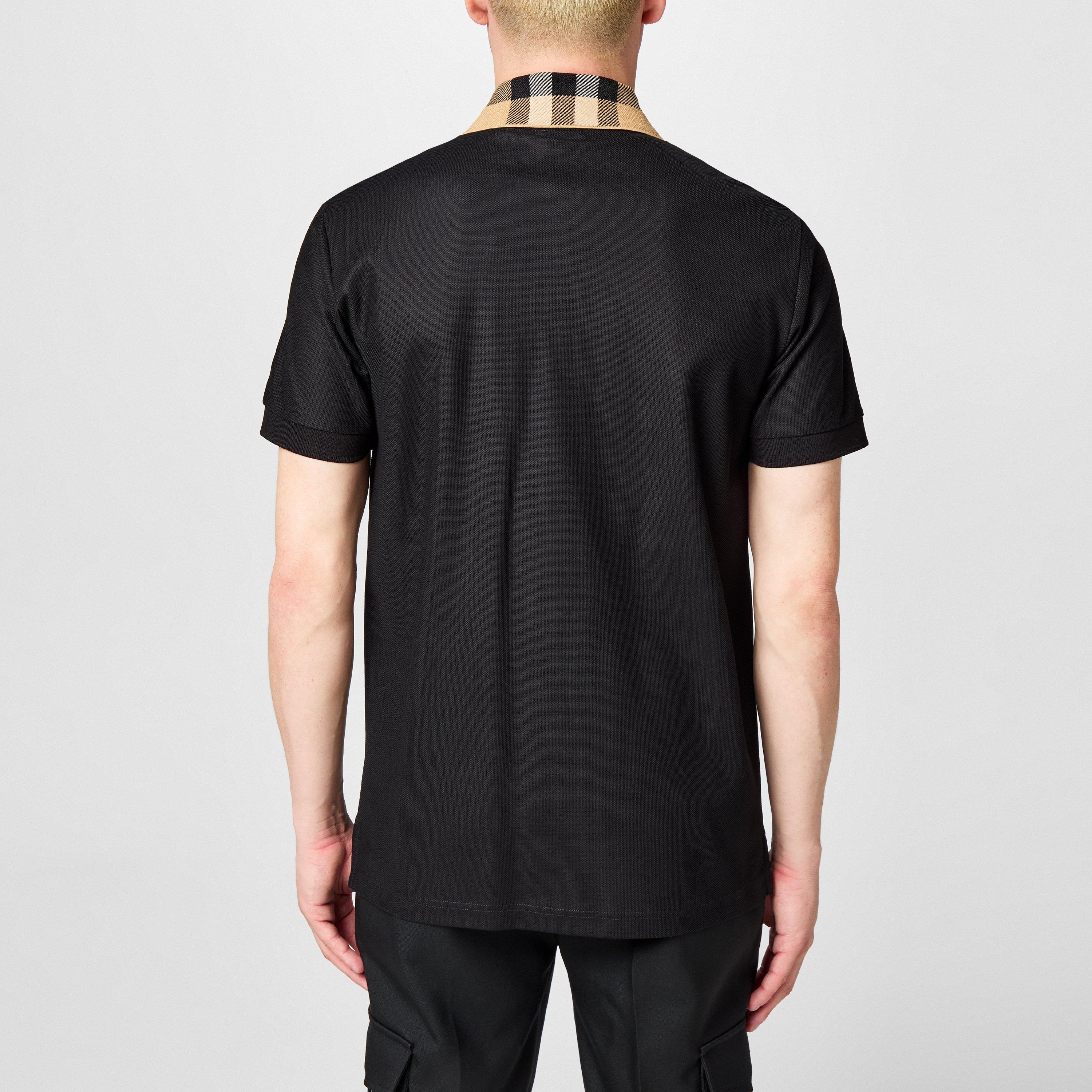 Black - Burberry - Men's Check Cotton Cody Polo Shirt - 4