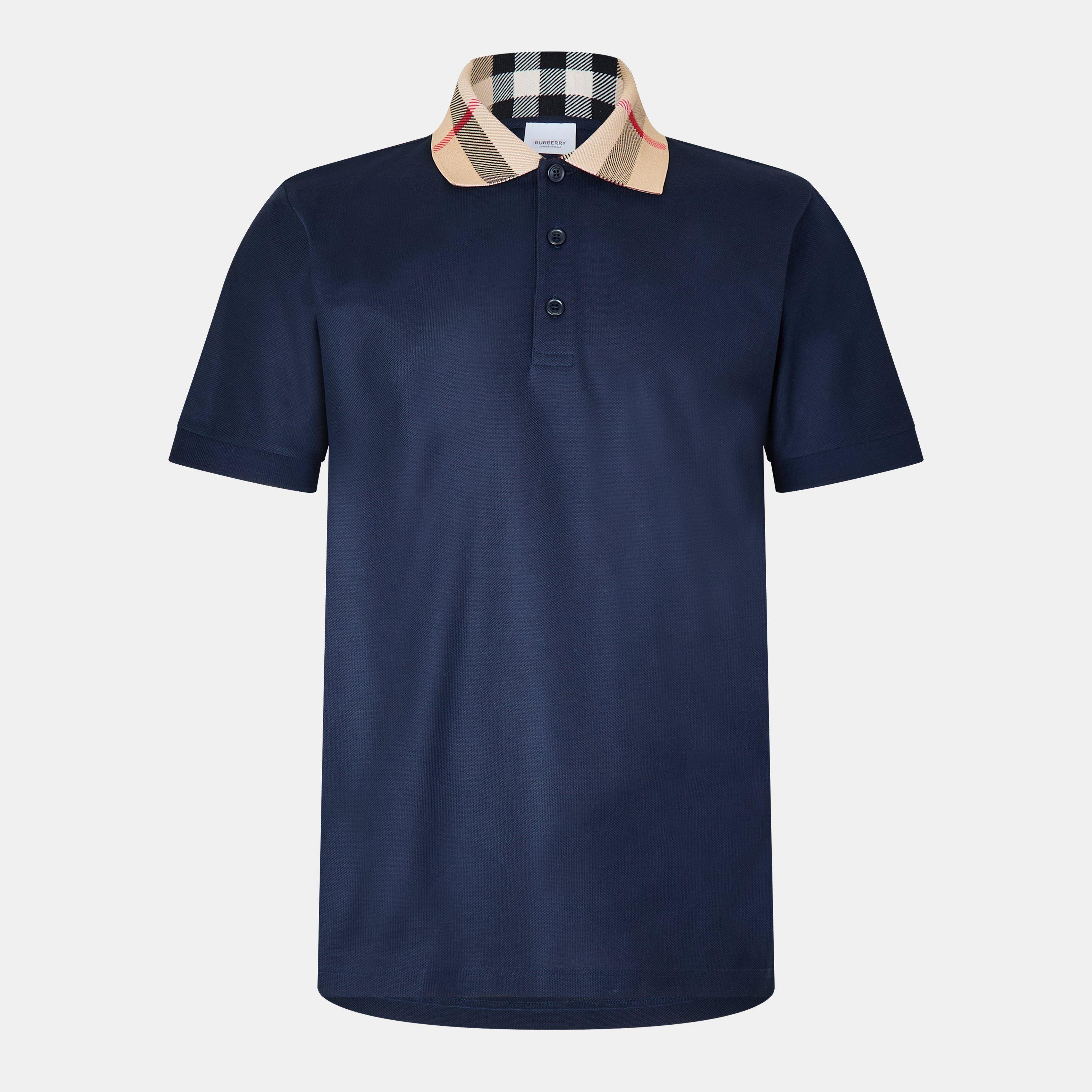 Burberry Mens Cody Check Polo Shirt - Smoked Navy - XL