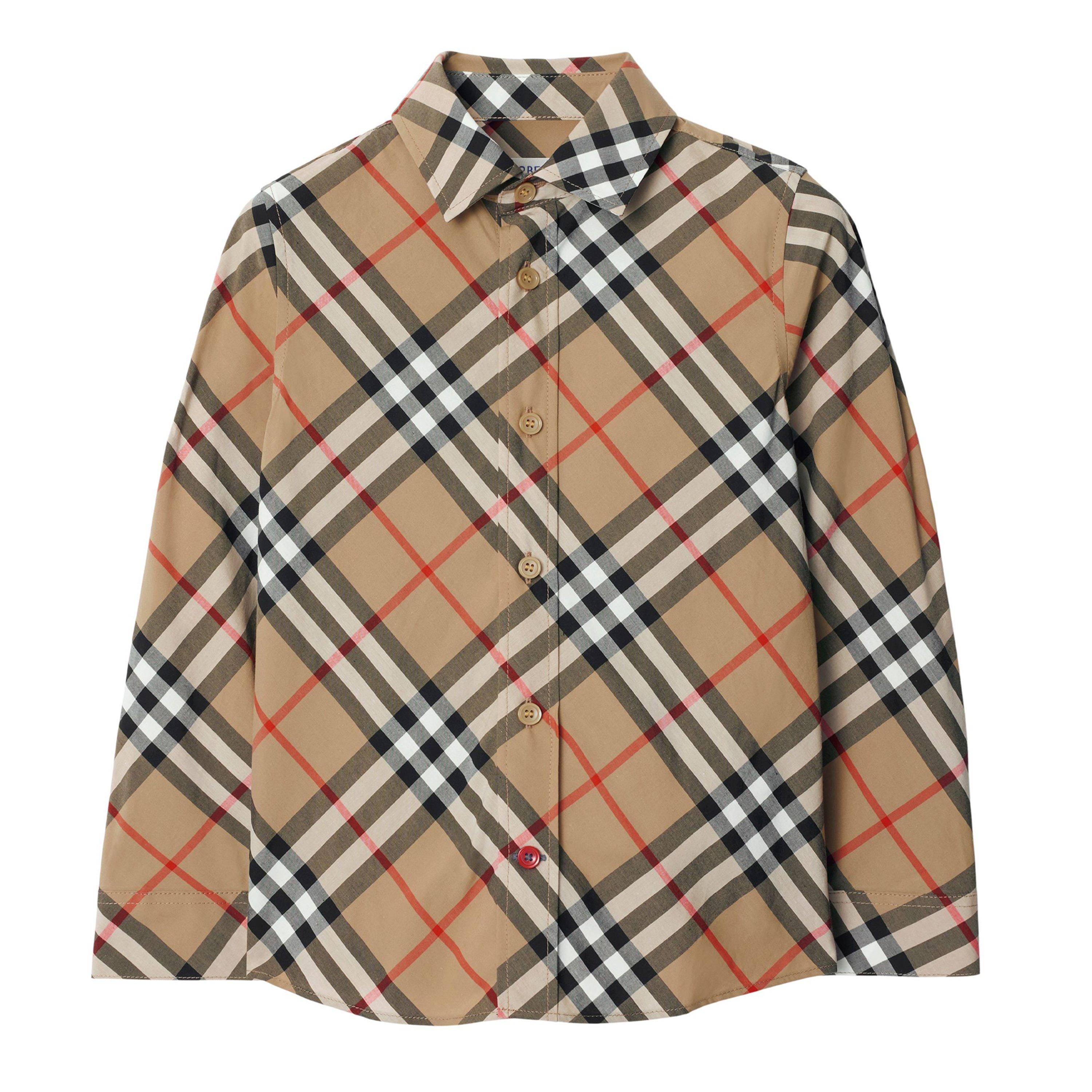 Beige B9368 - Burberry - Juniors' Check Cotton Long Sleeve Shirt - 1