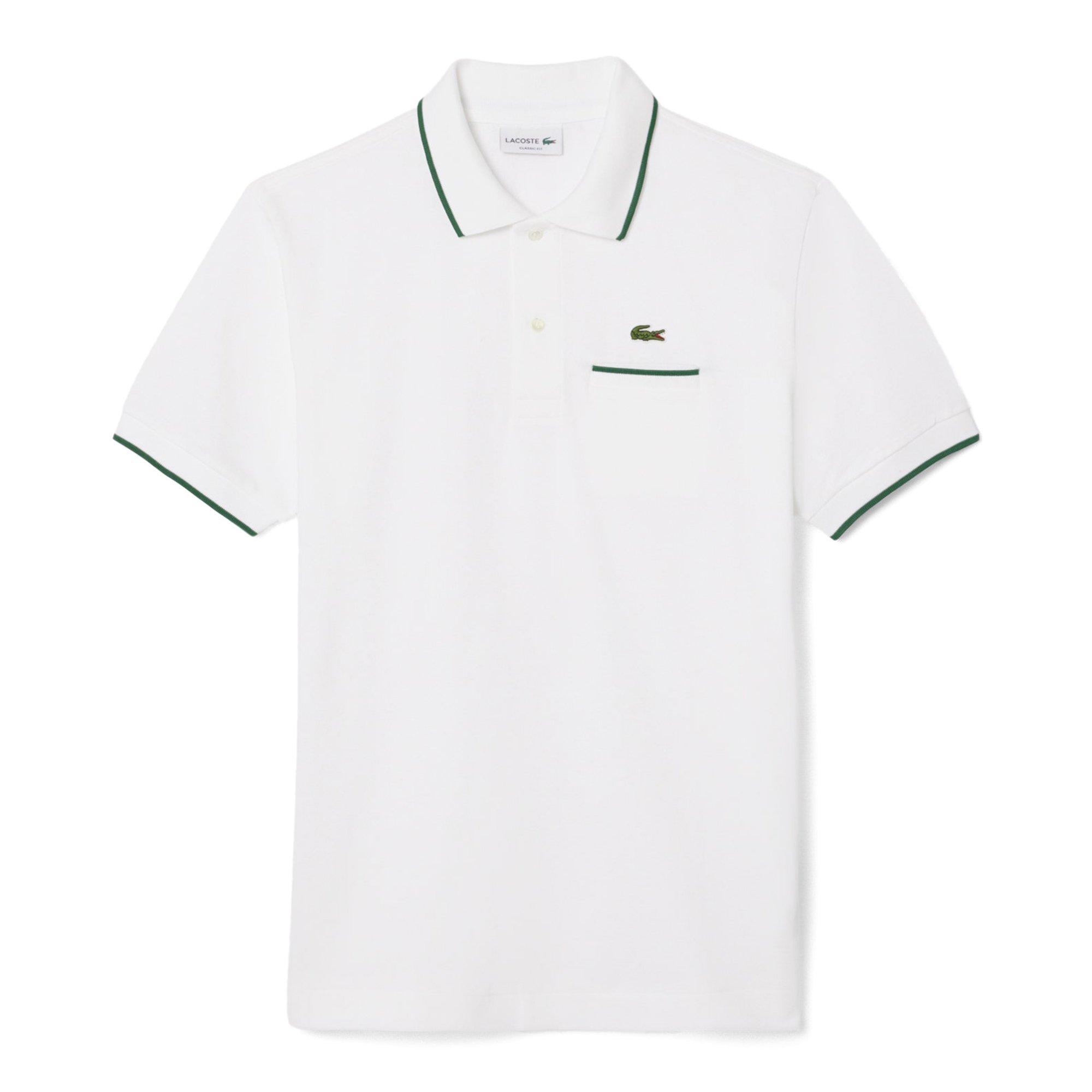 WHITE/GREEN - Lacoste - Classic Fit Pocket Accent L.12.12 Mens Polo Shirt - 1