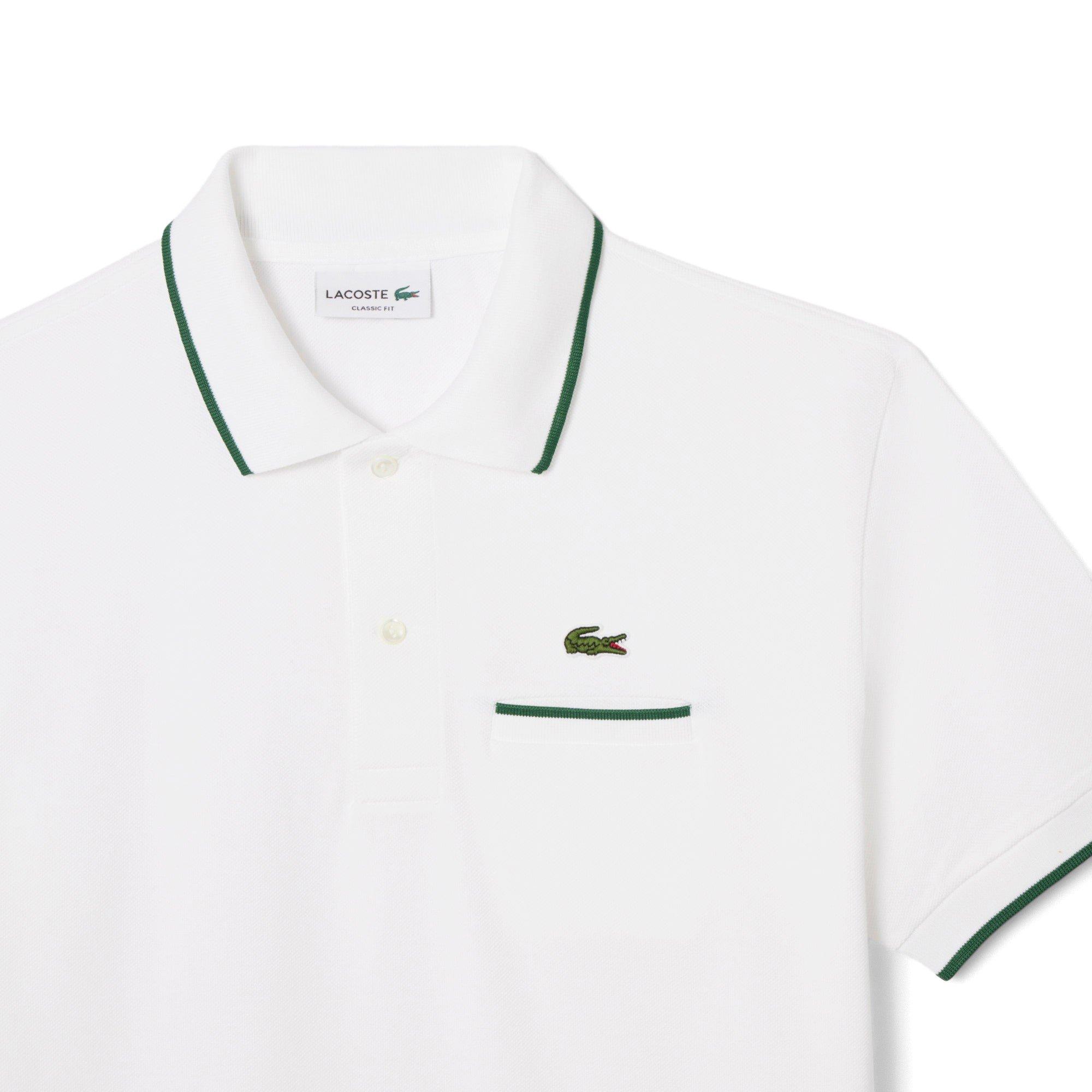 WHITE/GREEN - Lacoste - Classic Fit Pocket Accent L.12.12 Mens Polo Shirt - 2